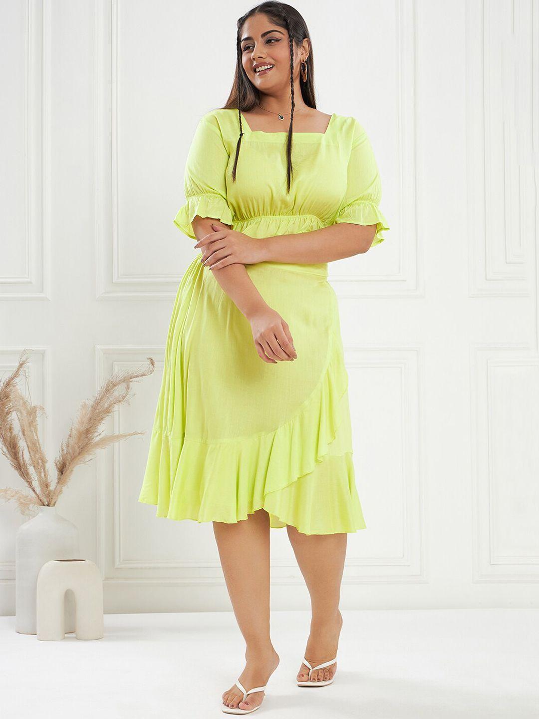 curve by kassually yelow plus size square neck crop top and skirt