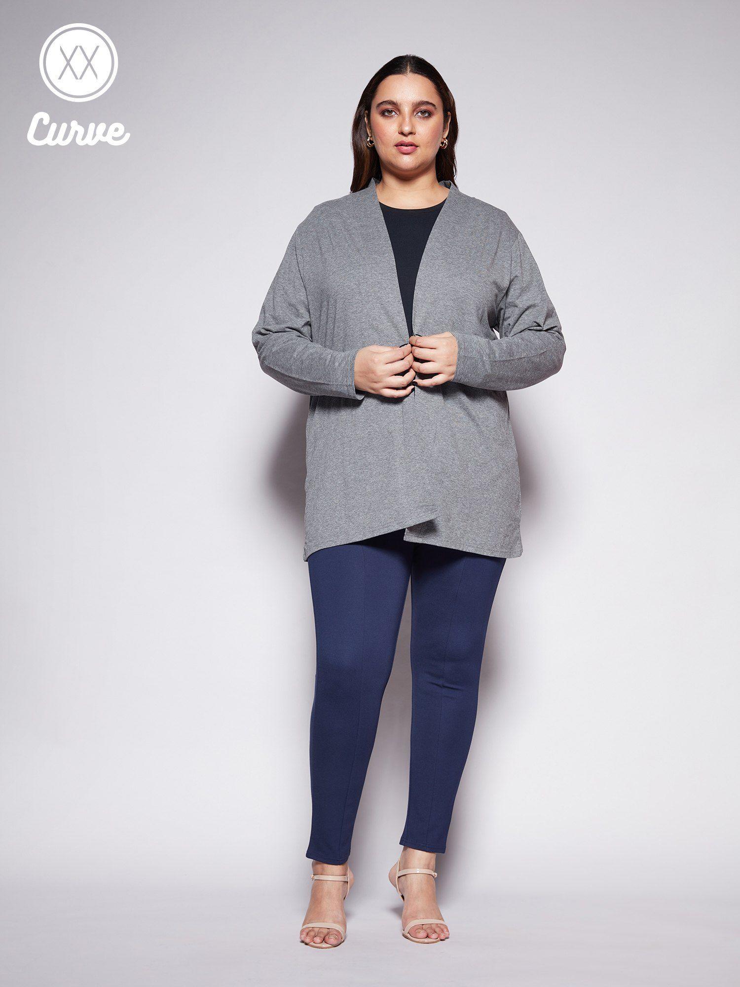 curve dark grey front open longline basics shrug