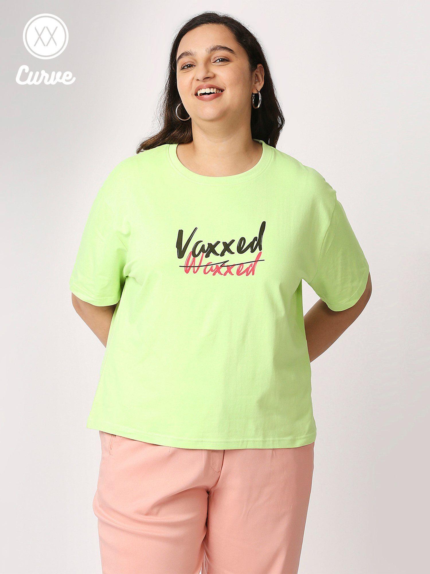 curve green crew neck slogan print tshirt