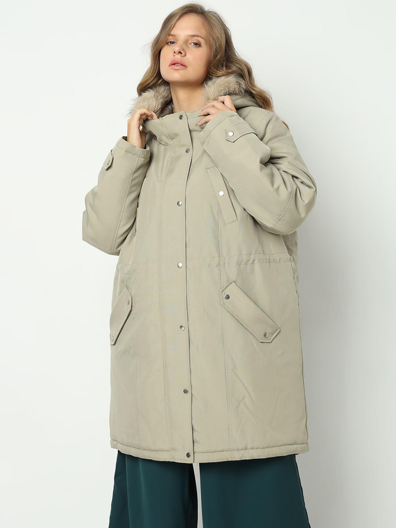 curve green faux fur parka coat