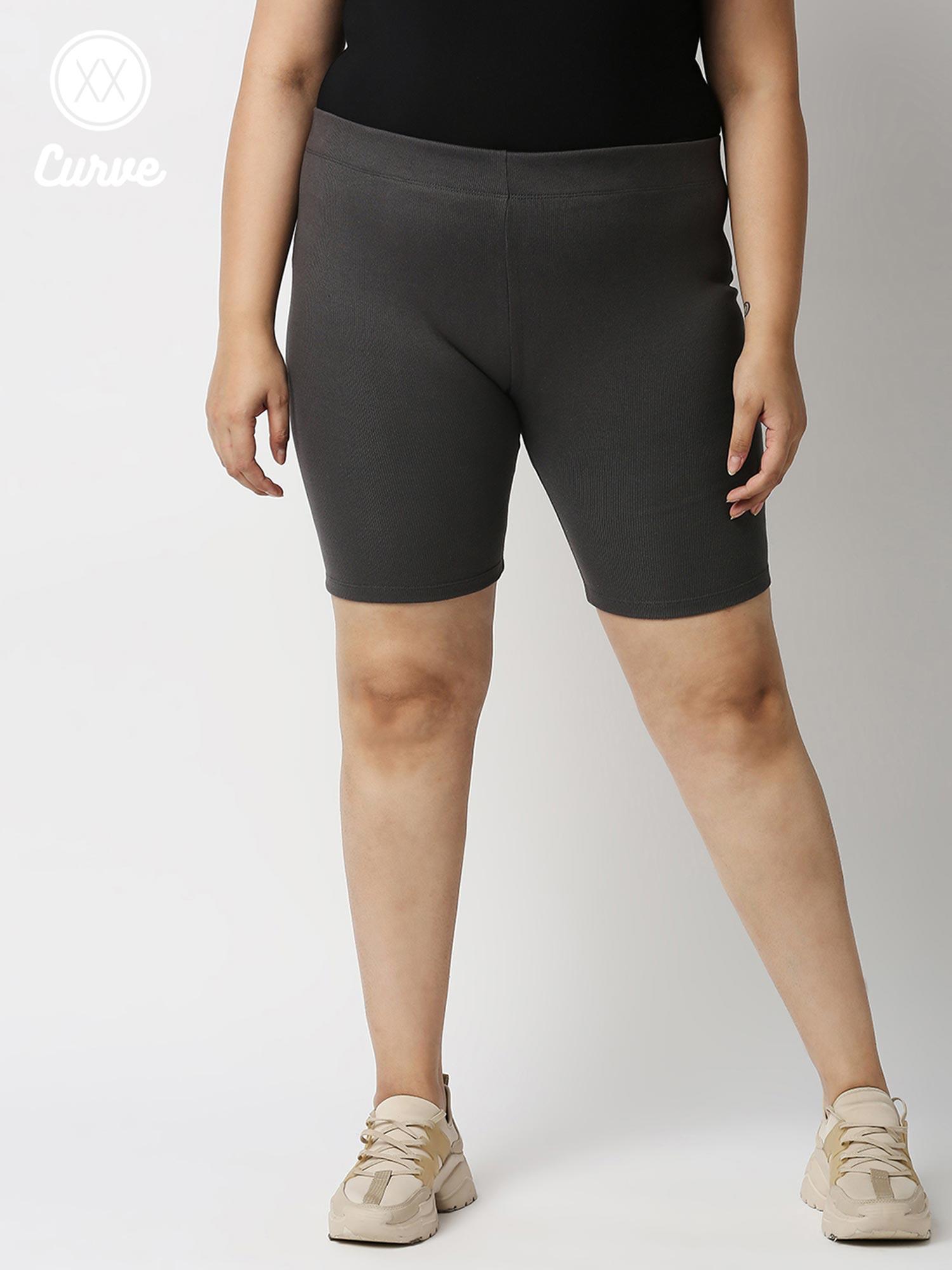 curve grey solid ribbed cycling shorts