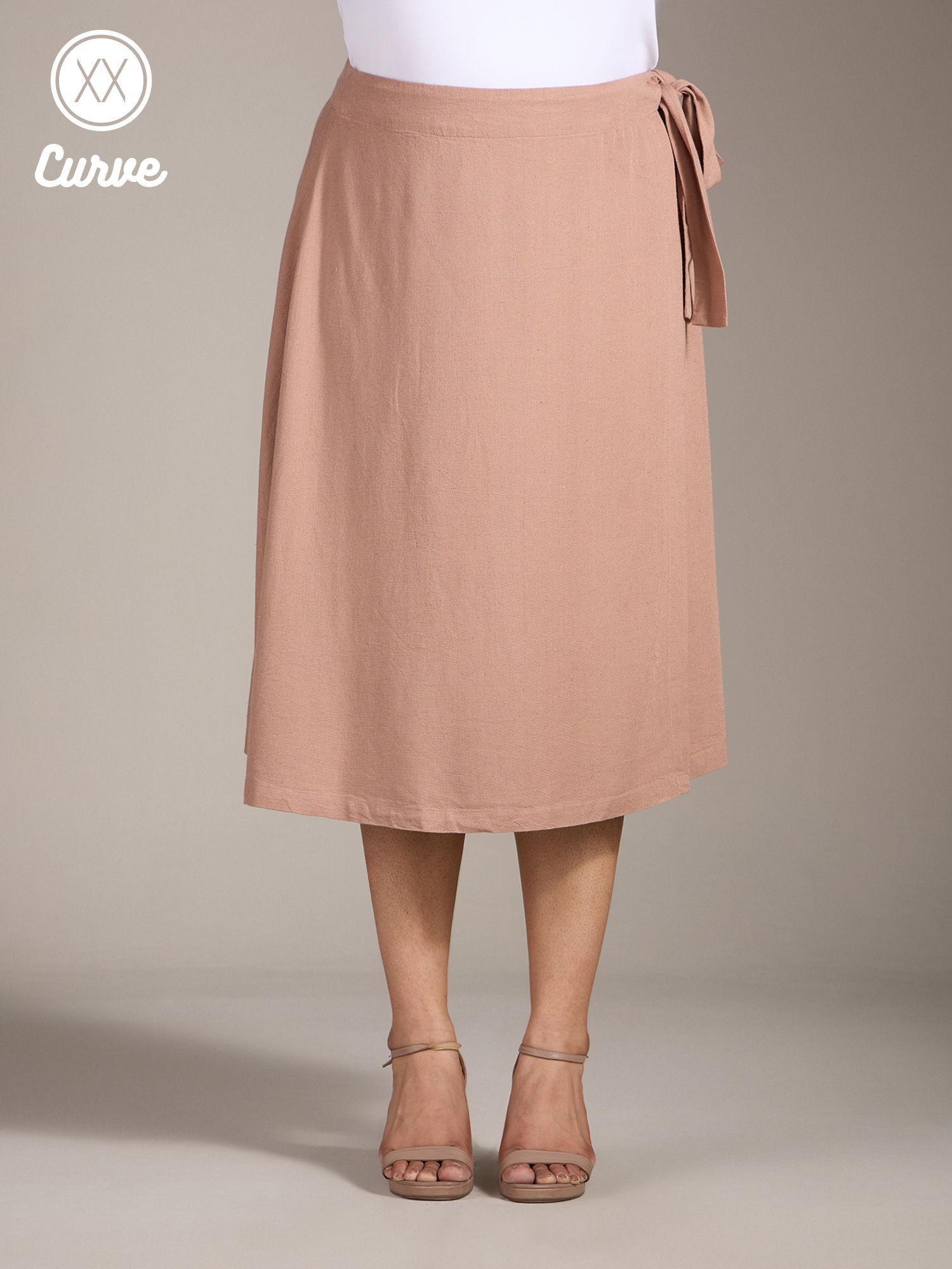 curve khaki brown a line wrap linen midi skirt