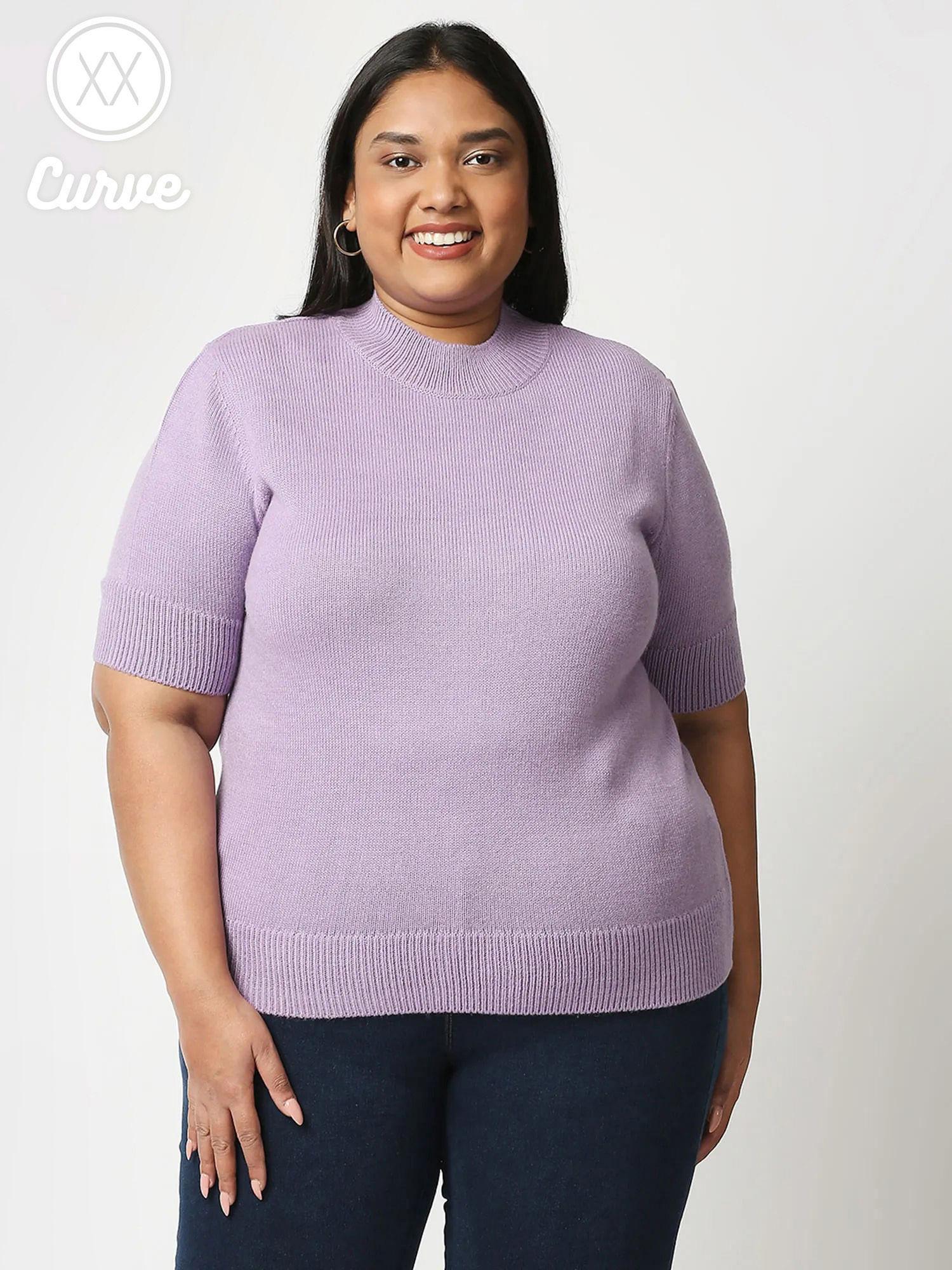 curve lavender solid crew neck sweater