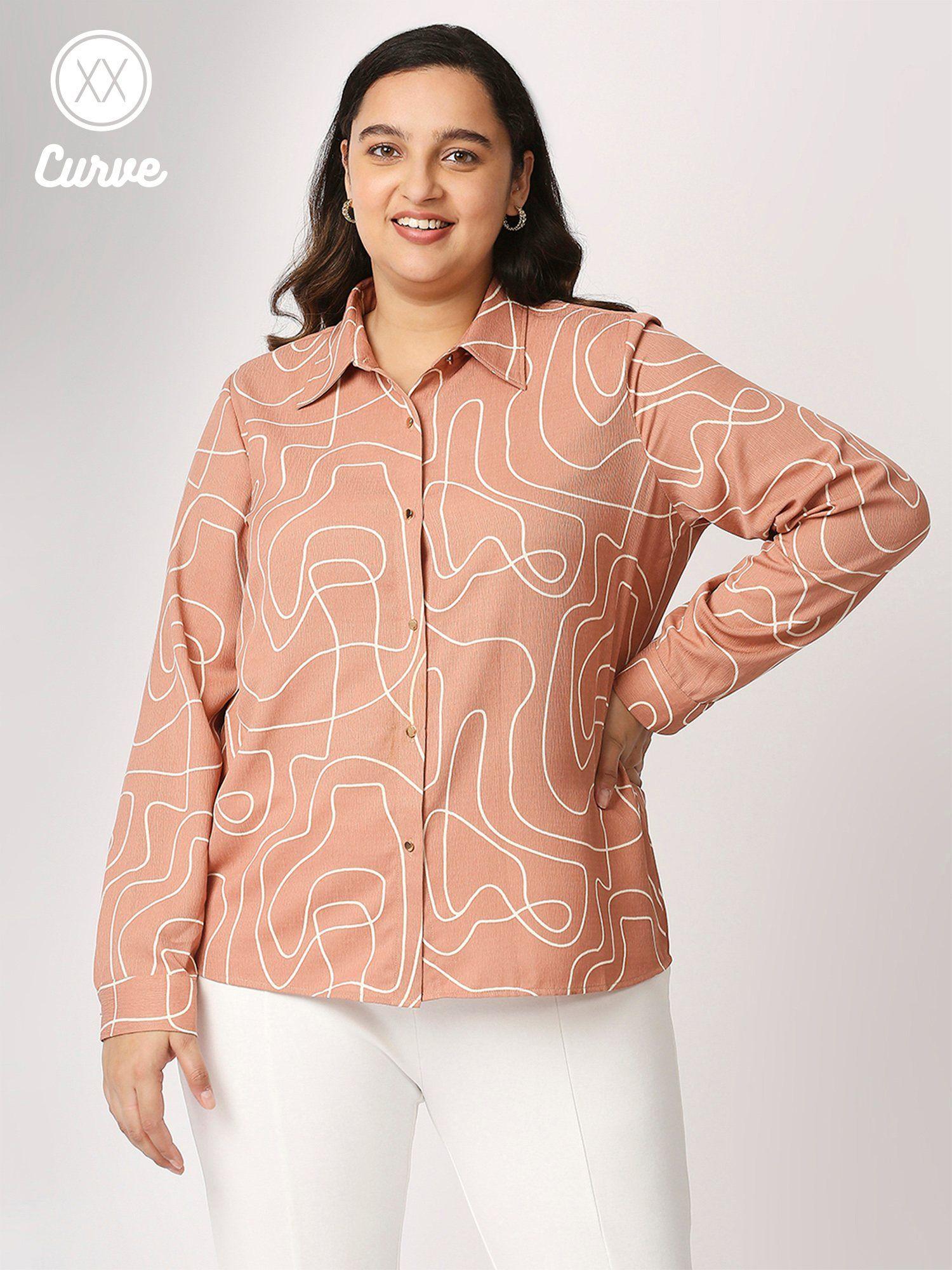 curve light brown abstract work shirt