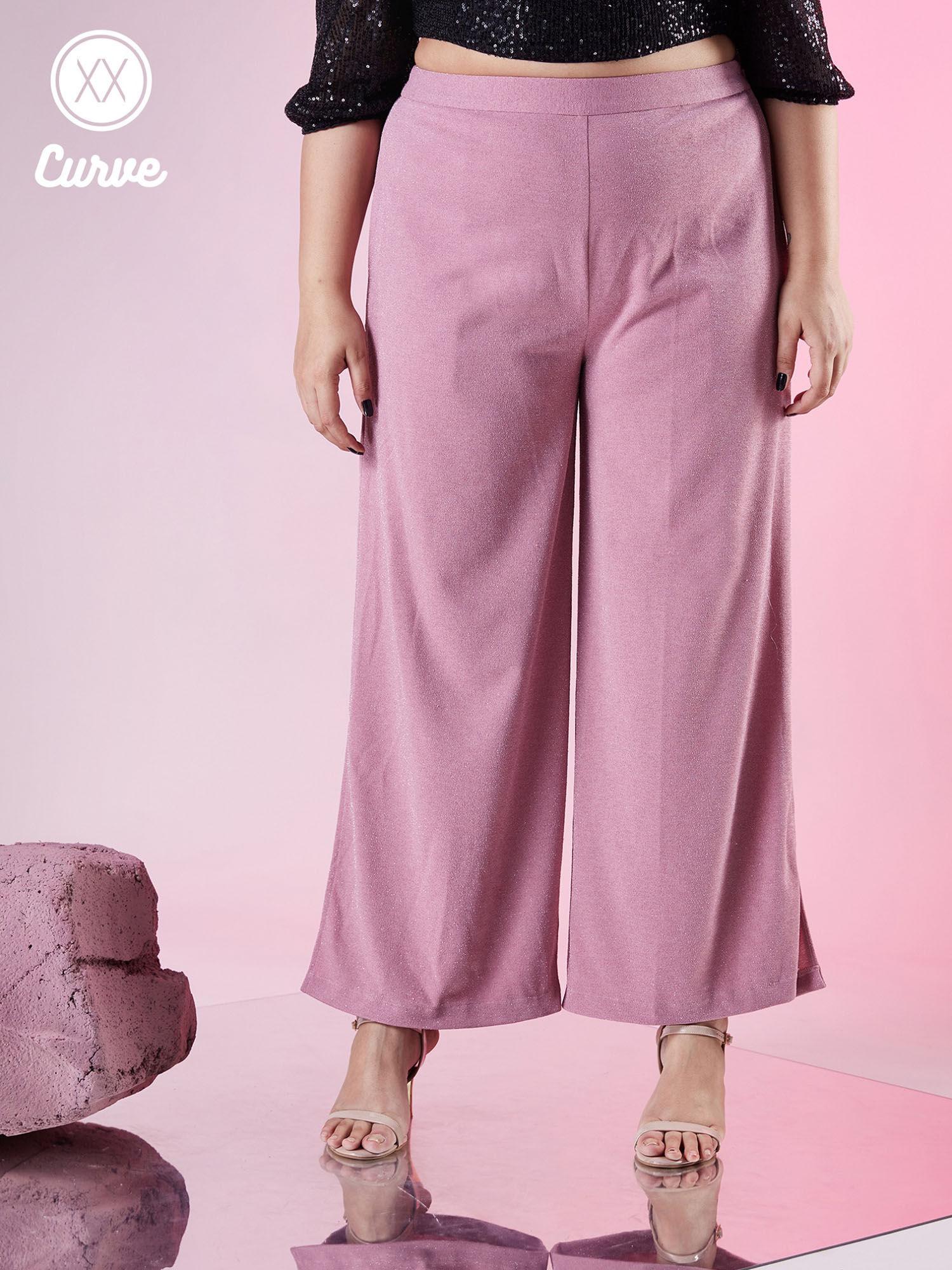 curve light pink side slit shimmer flared pants