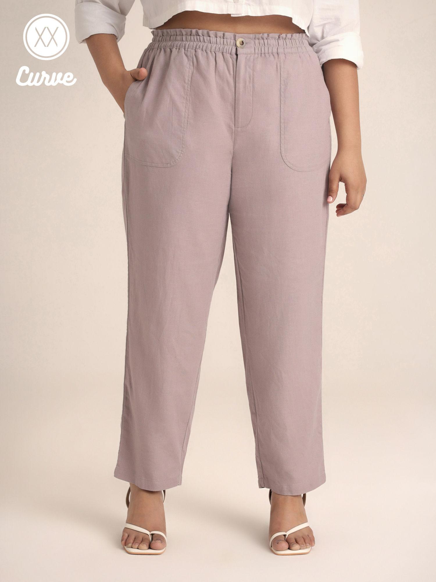 curve lilac solid high waist straight fit trousers