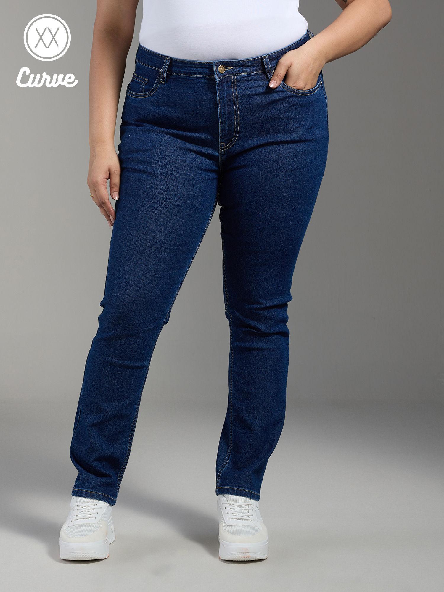 curve marilyn dark blue solid high waist slim fit denim jeans