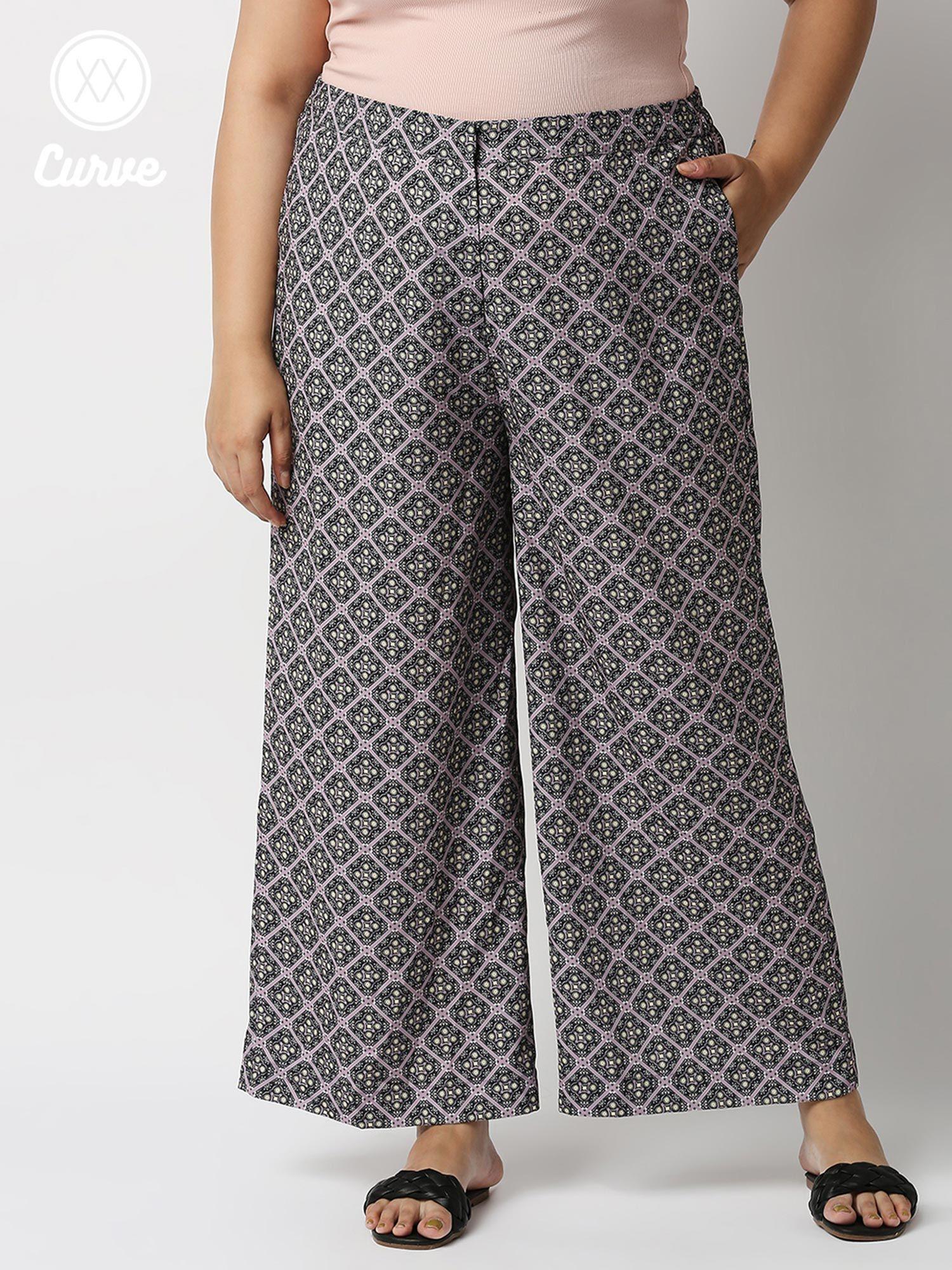 curve mauve geometric flared pants