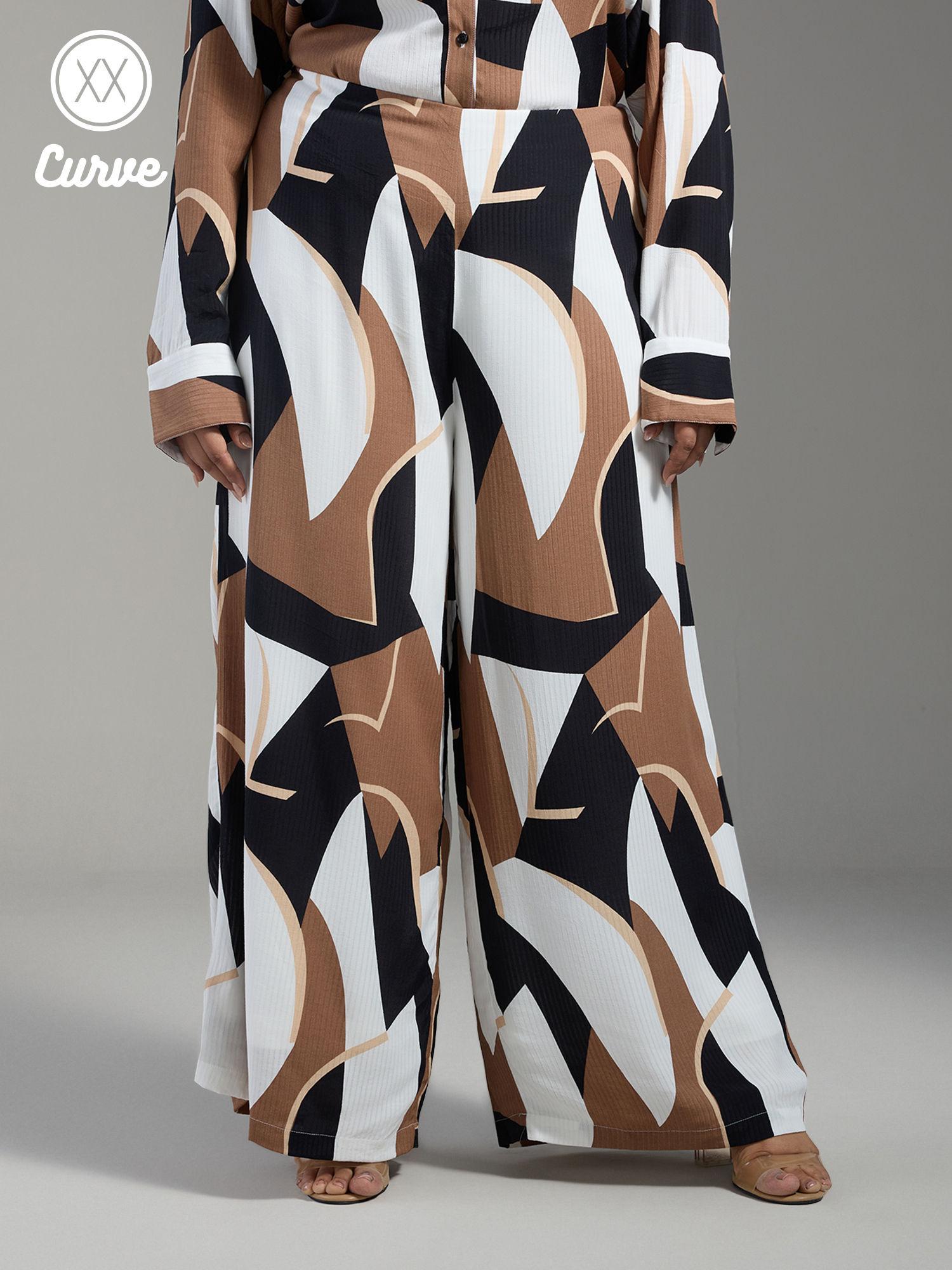 curve multi-color abstract print high rise wide leg pants