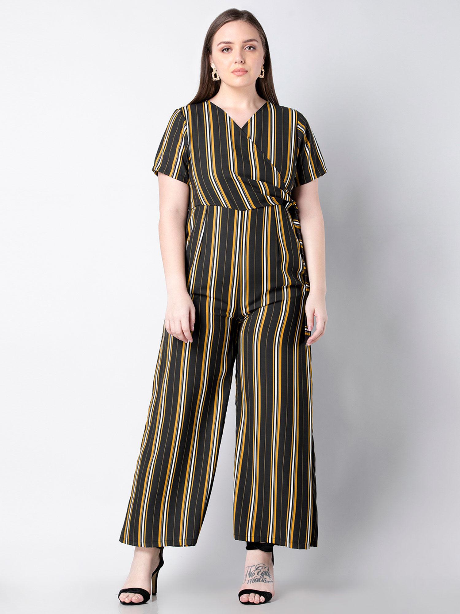 curve multi-color striped tie up jumpsuit