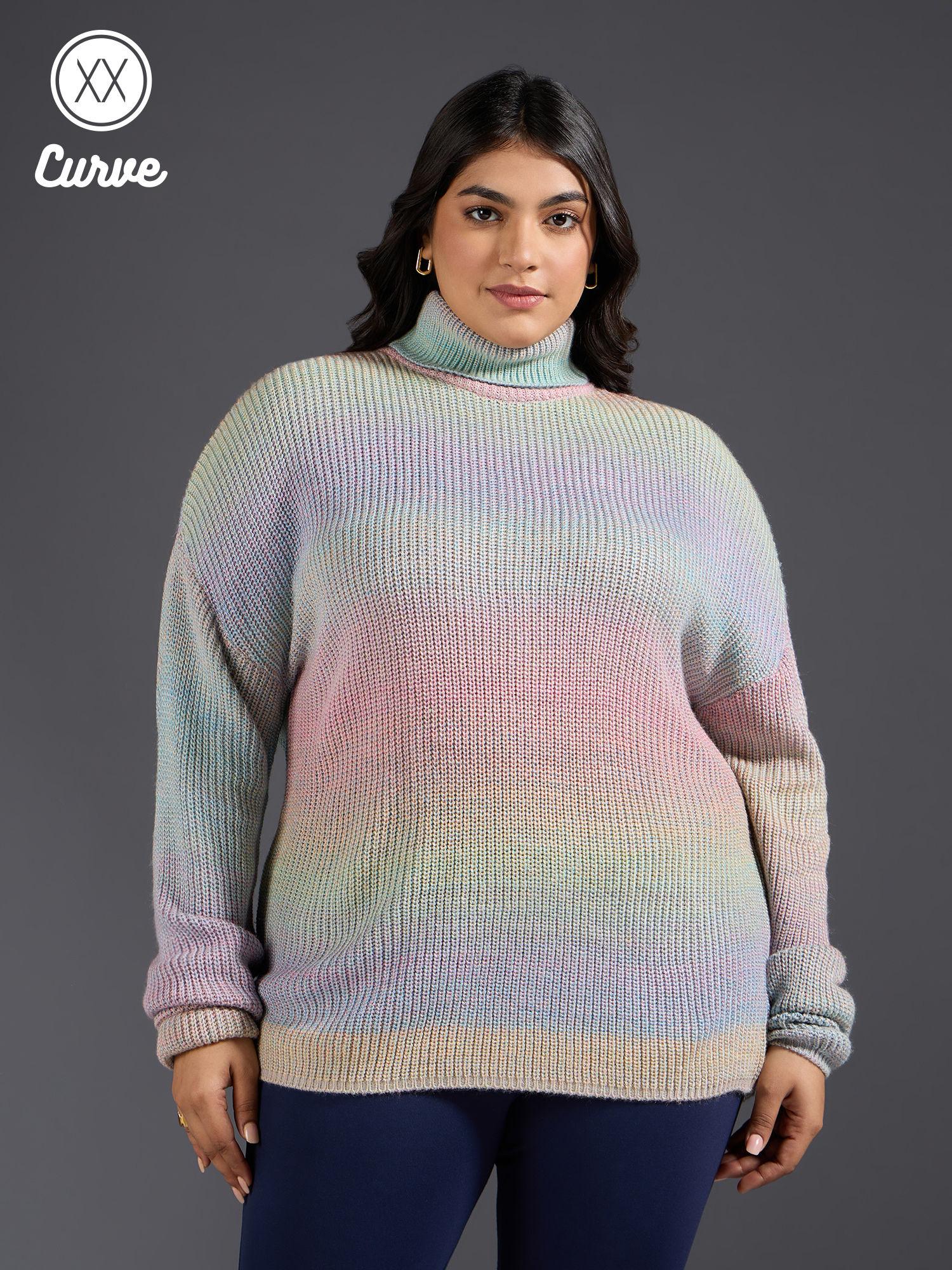 curve multicolor ombre turtle neck sweater