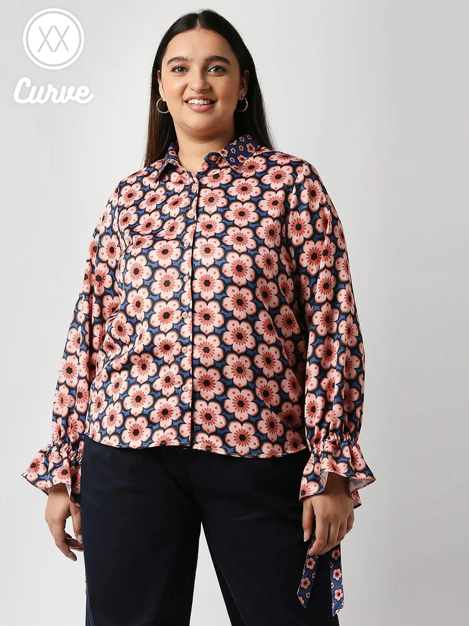 curve multicolor printed collar neck shirt