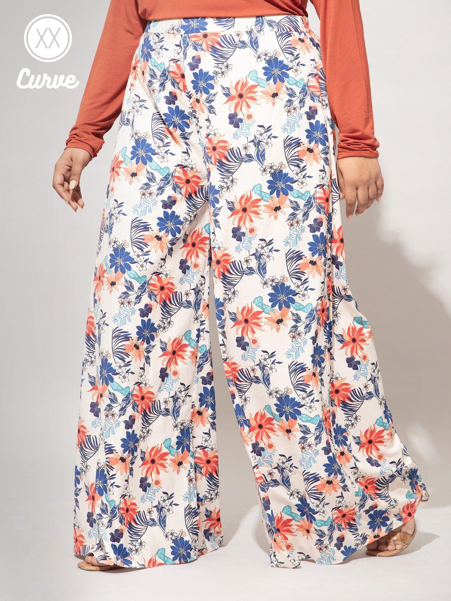 curve multicolor wide leg floral pants