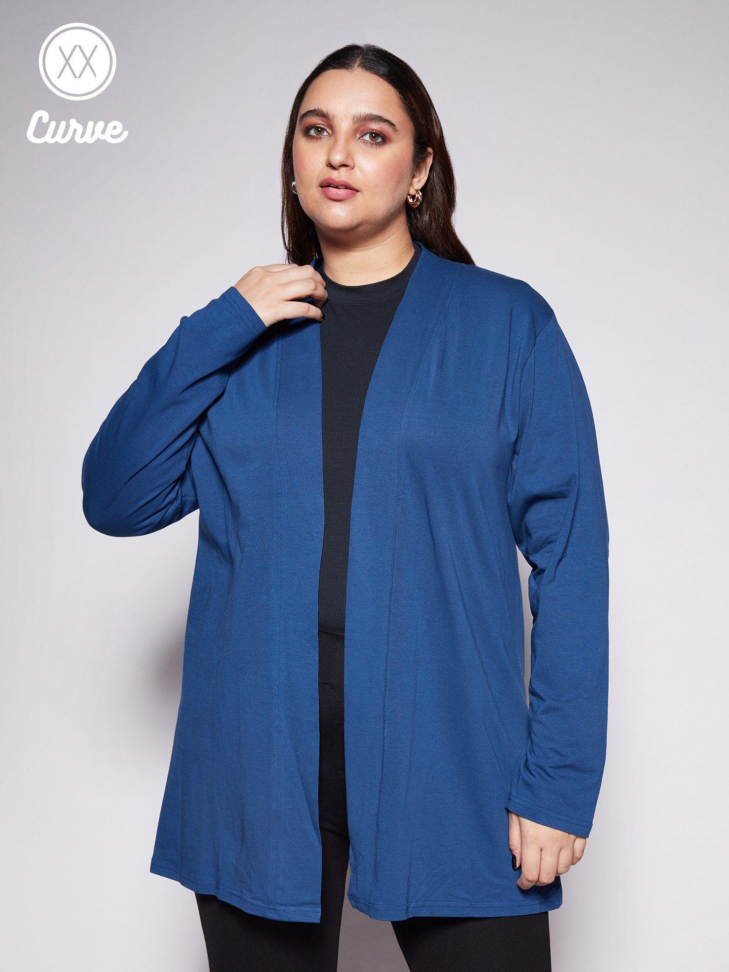 curve navy blue front open longline basics shrug