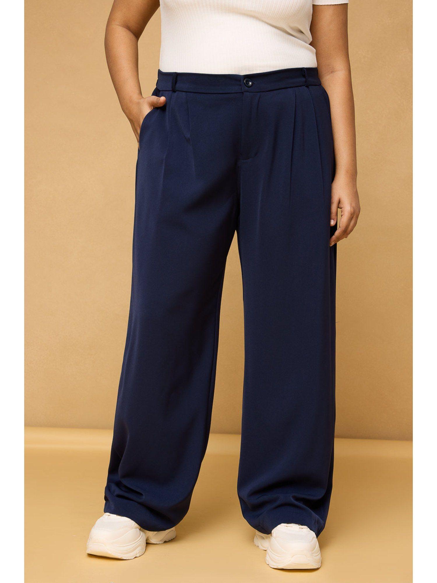 curve navy blue pleated korean pant