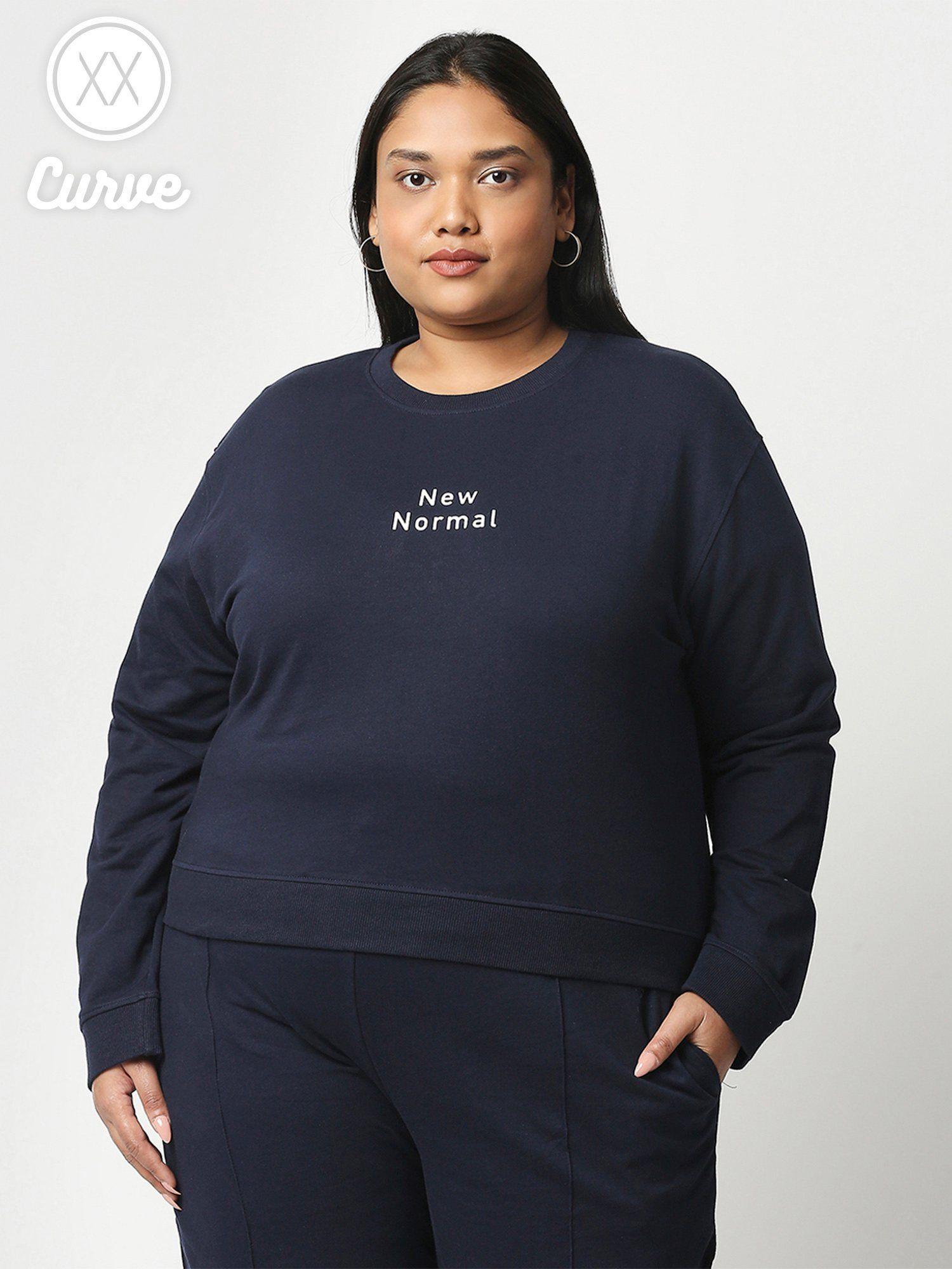 curve navy blue solid crew neck basics sweatshirt