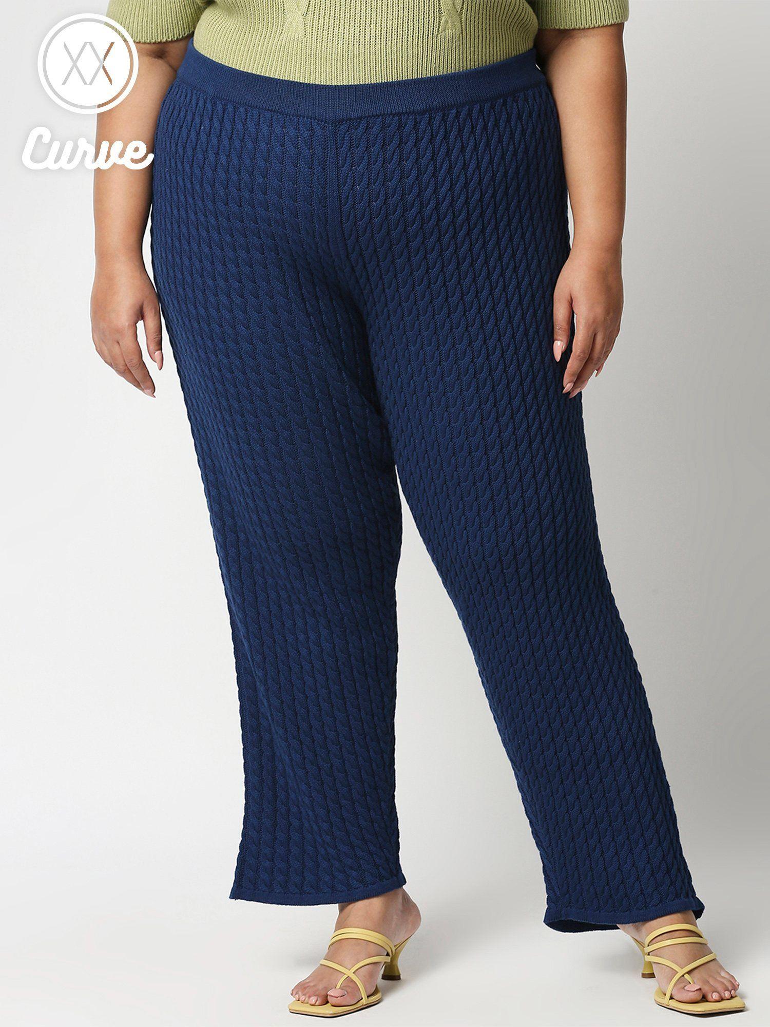 curve navy blue solid knitted pants