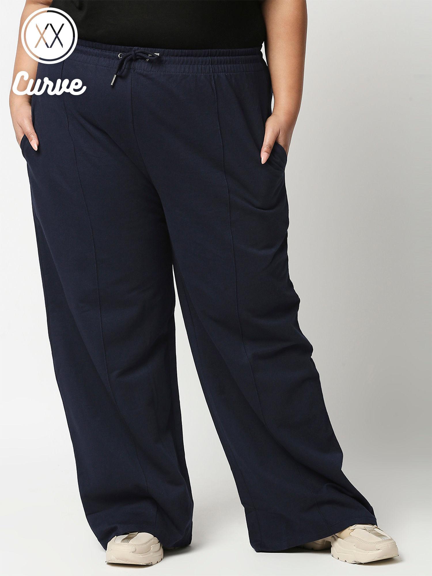 curve navy blue solid straight basics sweat pants