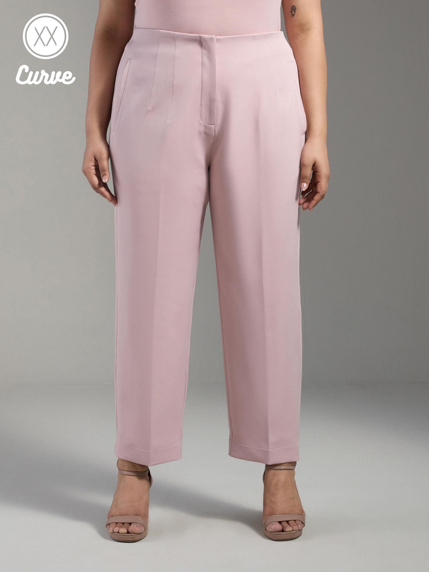 curve nude pink solid tapered high waist work trousers