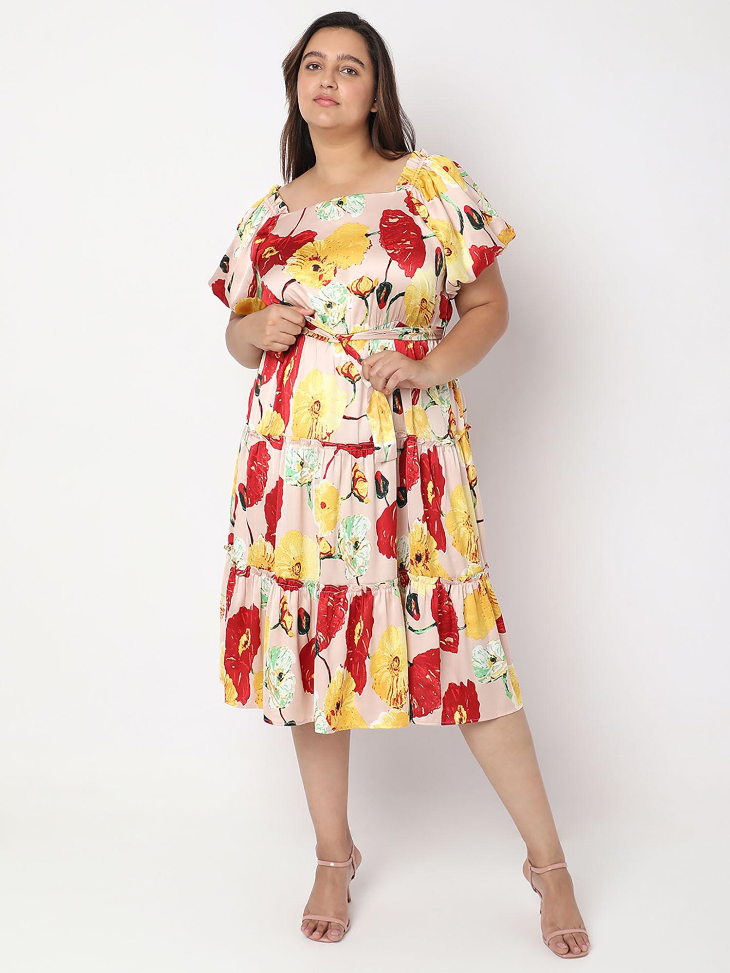 curve peach floral print shift dress