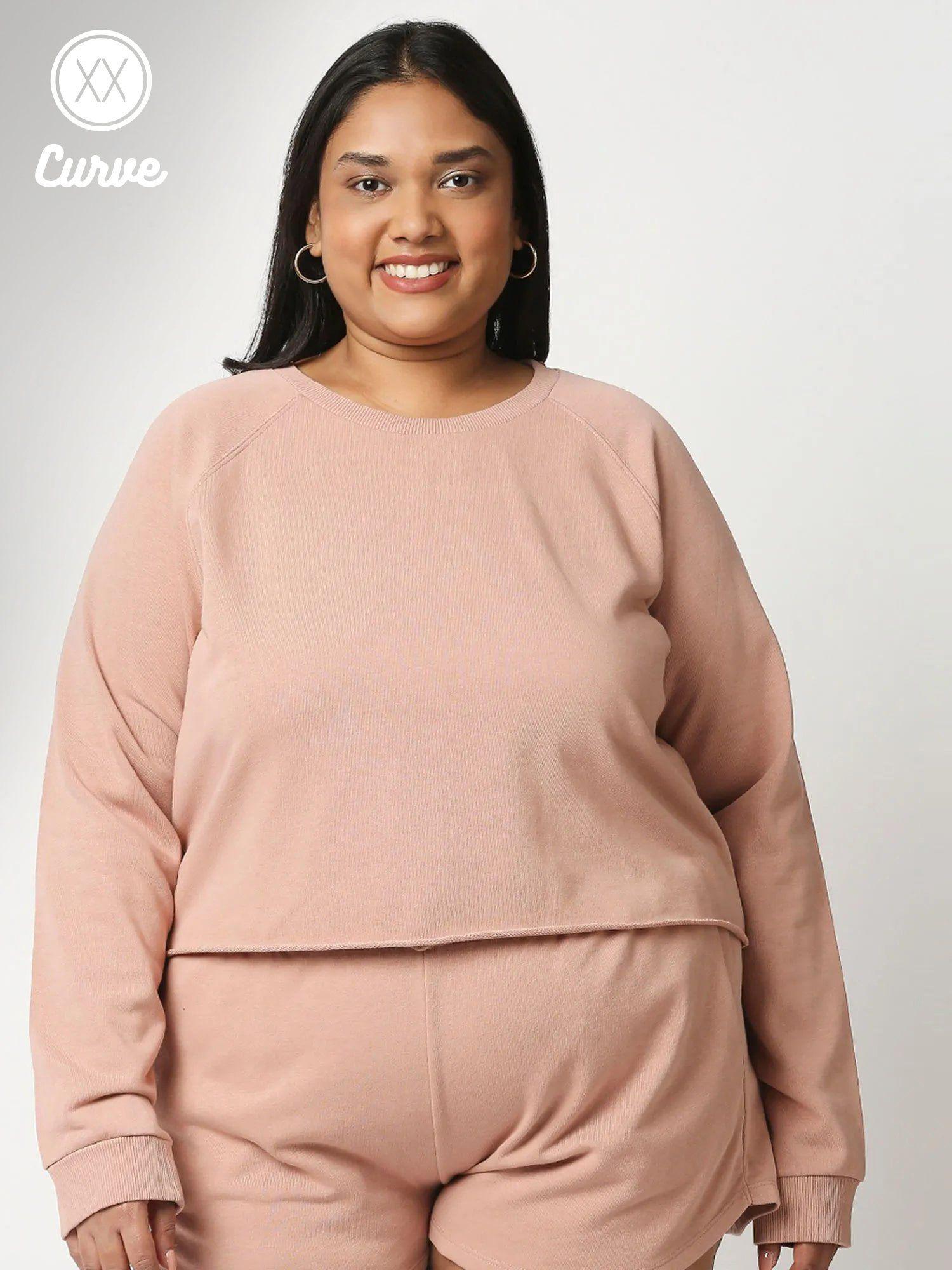 curve pink solid crew neck basics sweatshirt