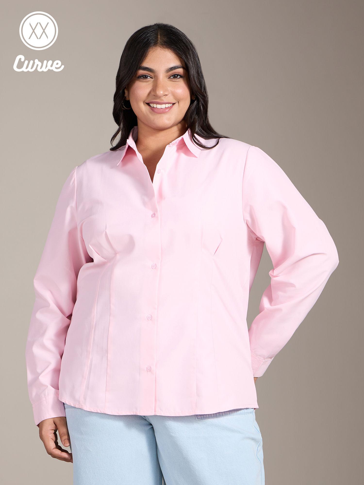 curve pink solid pointed collar slim fit shirt