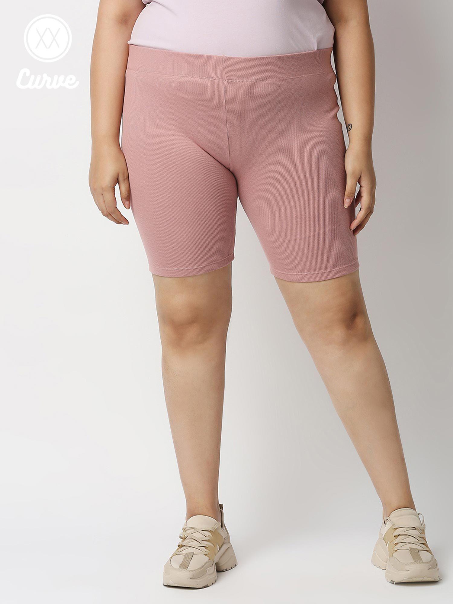 curve pink solid ribbed cycling shorts