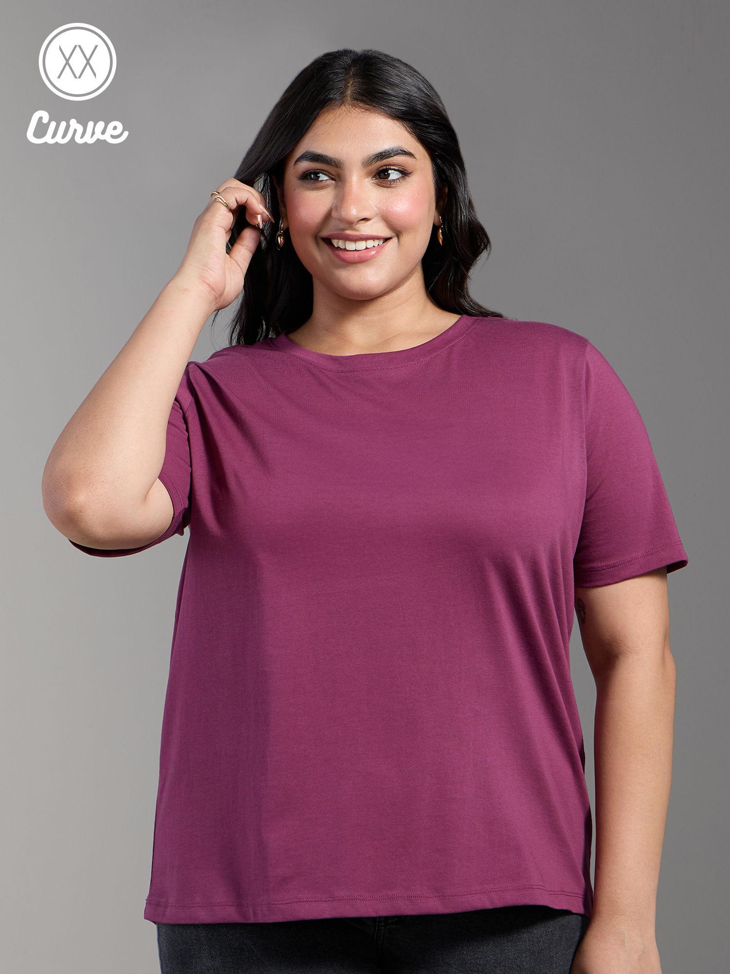 curve plum solid crew neck short sleeves basics t-shirt