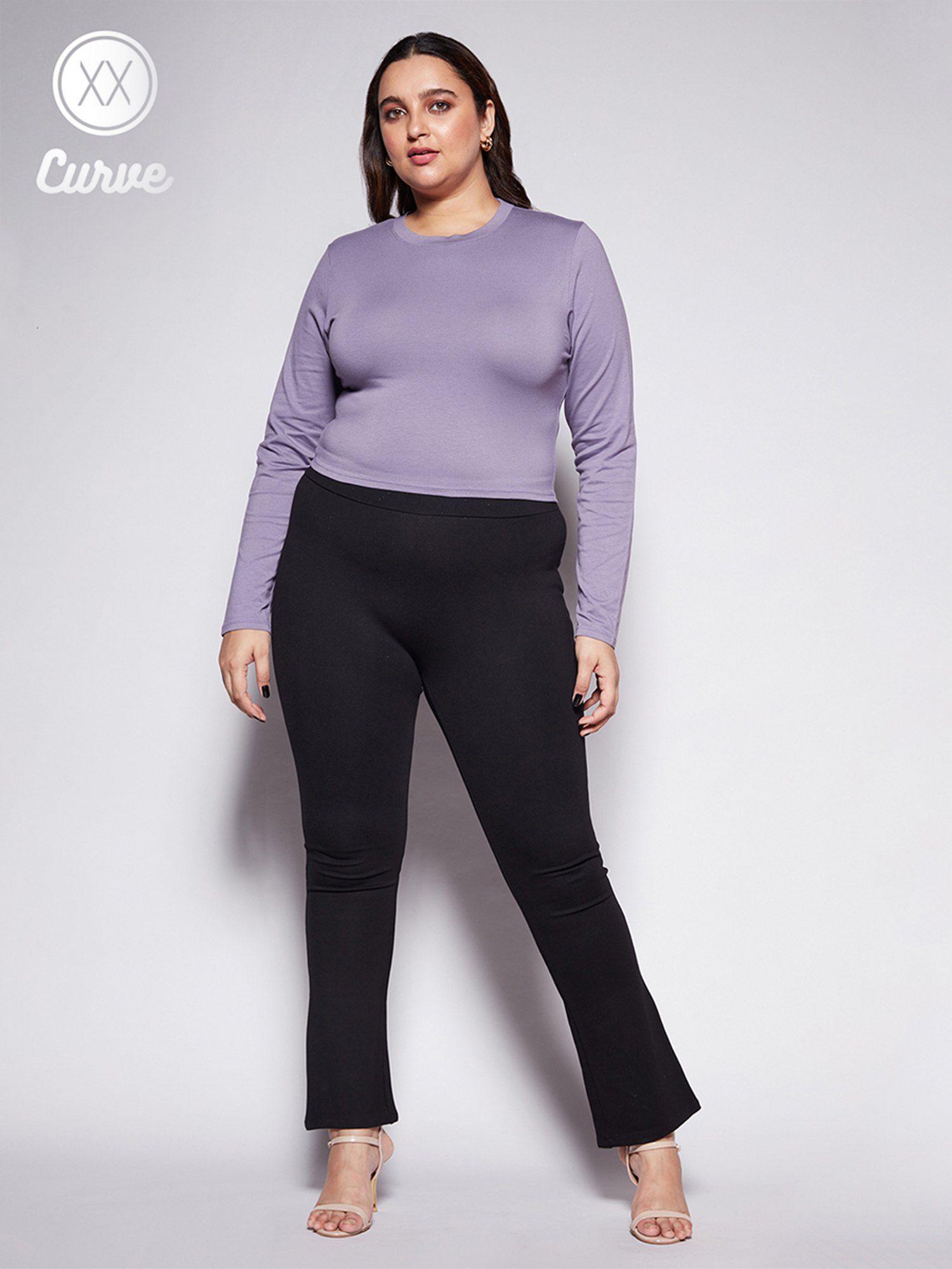 curve purple round neck basics crop t-shirt