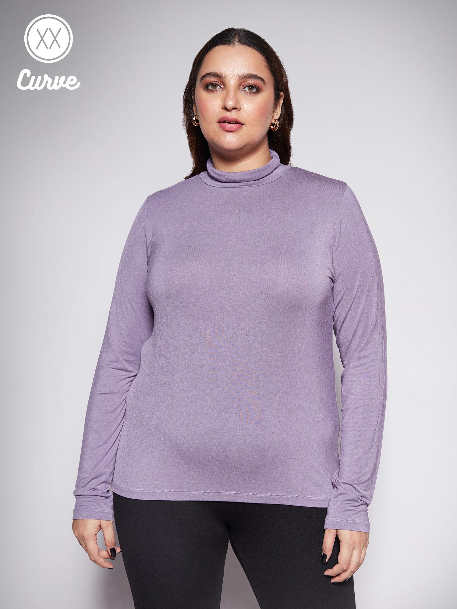 curve purple solid high neck basics t-shirt