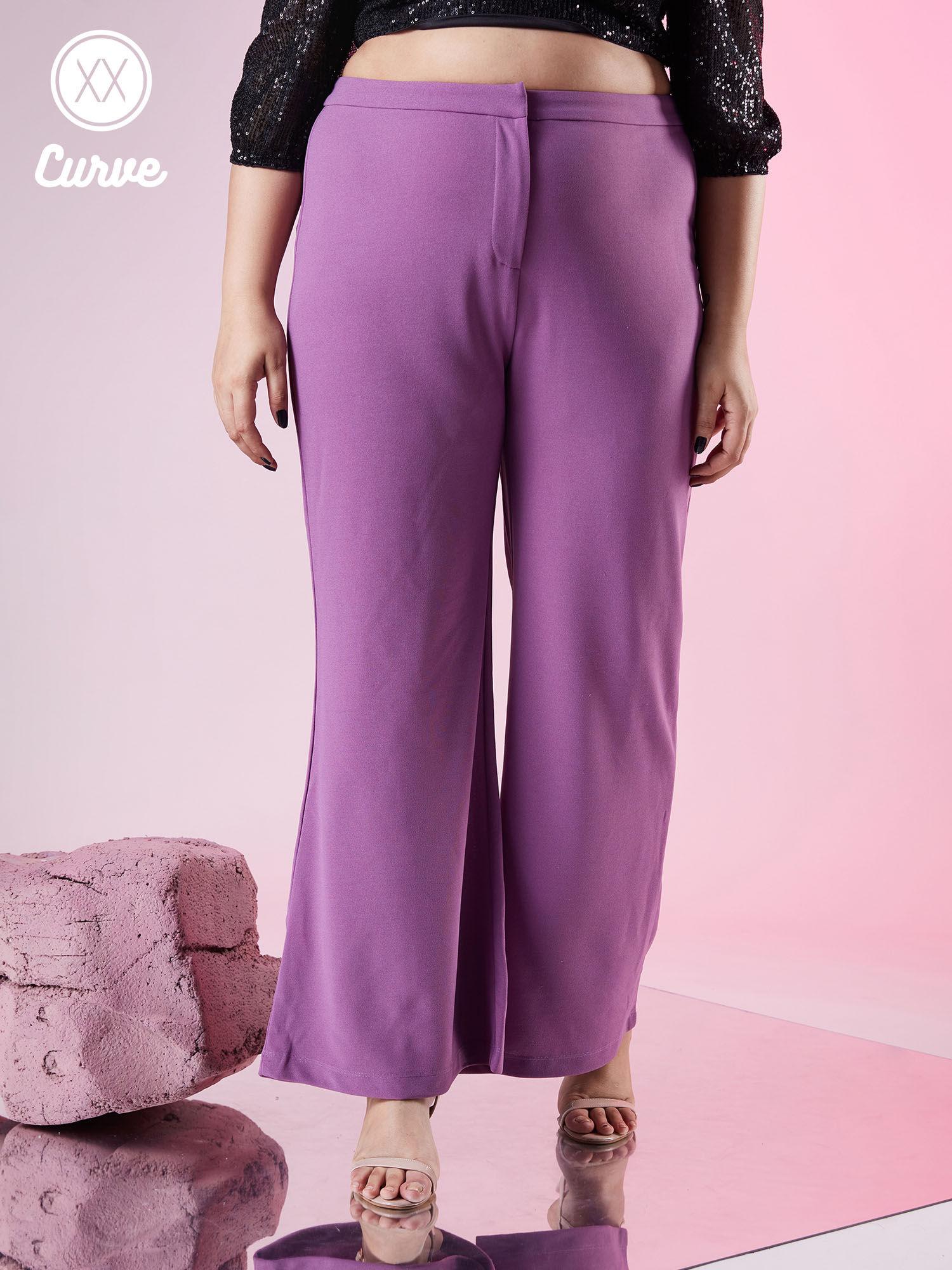 curve purple solid high rise bootcut pants