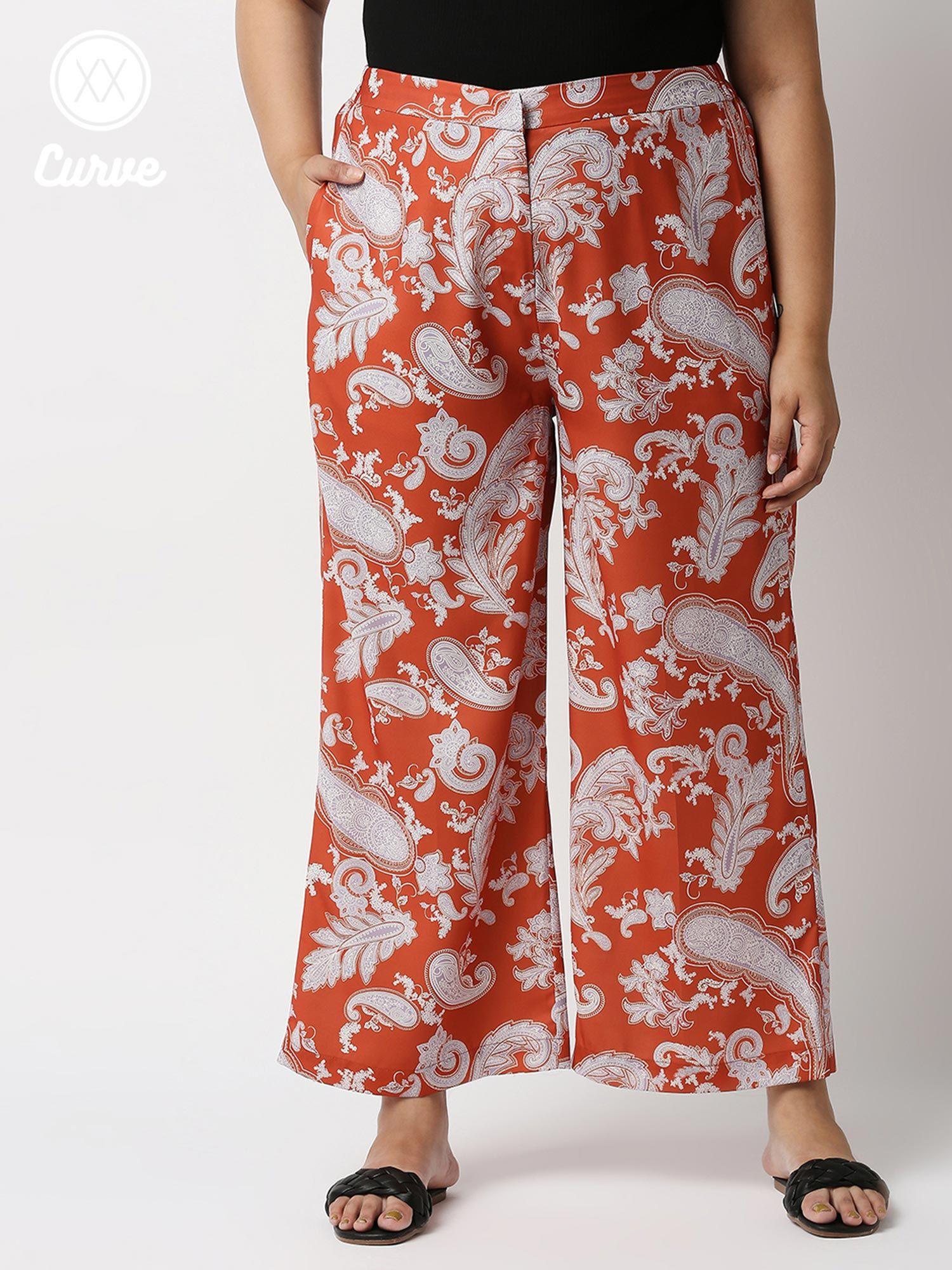 curve rust printed flared pants