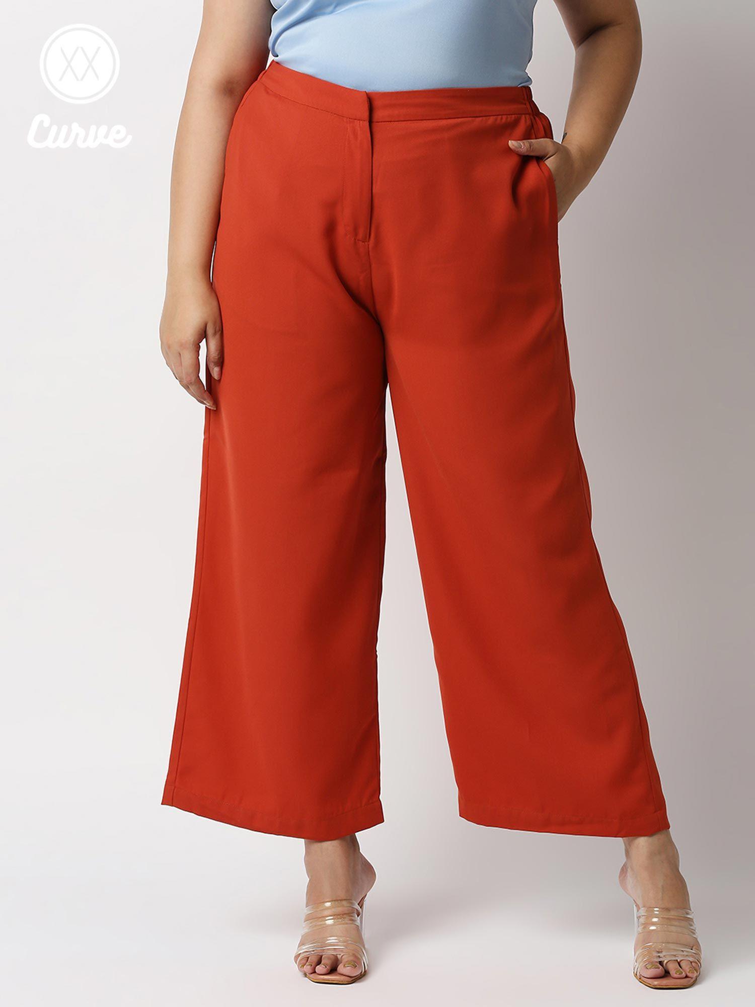 curve rust solid flared pants