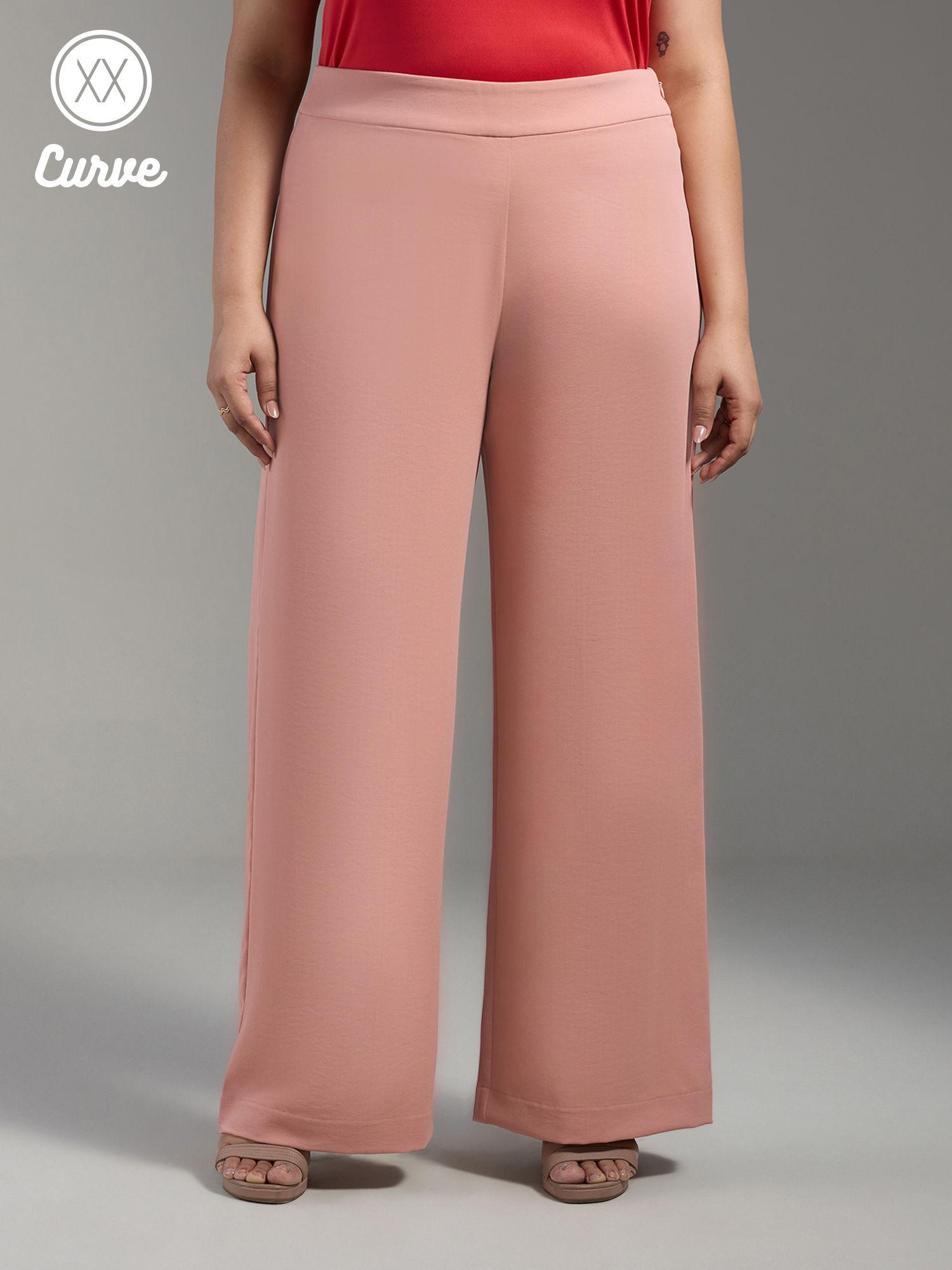 curve salmon pink wide leg high waist work trousers