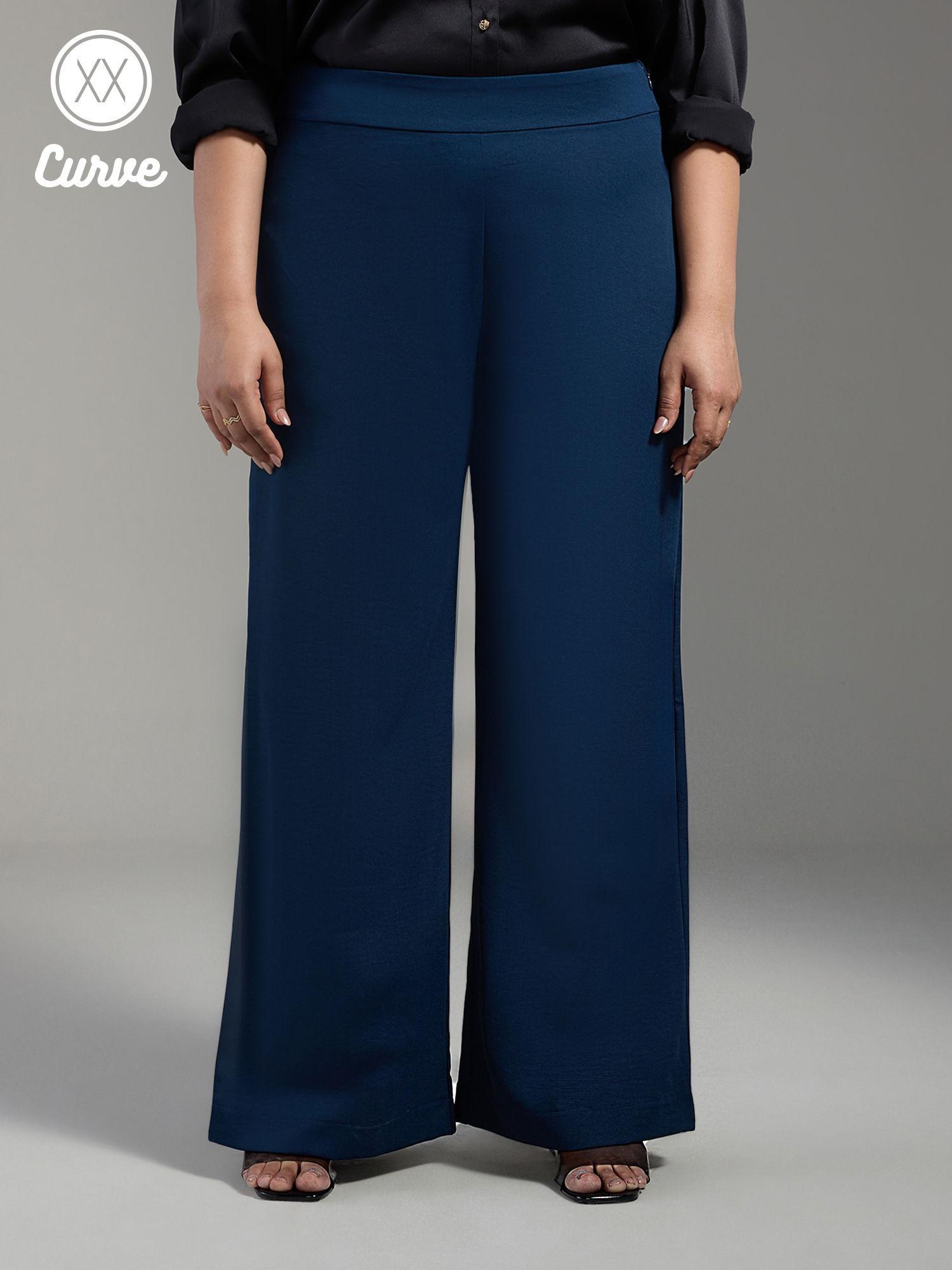 curve teal blue wide leg high waist work trousers