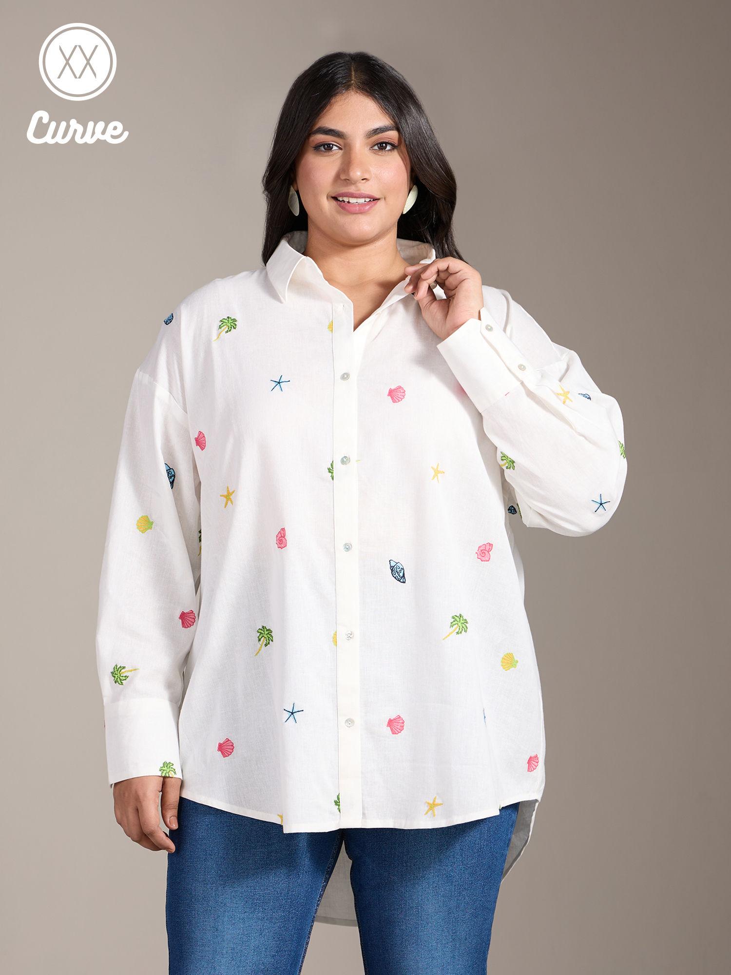 curve white embroidered full sleeves shirt