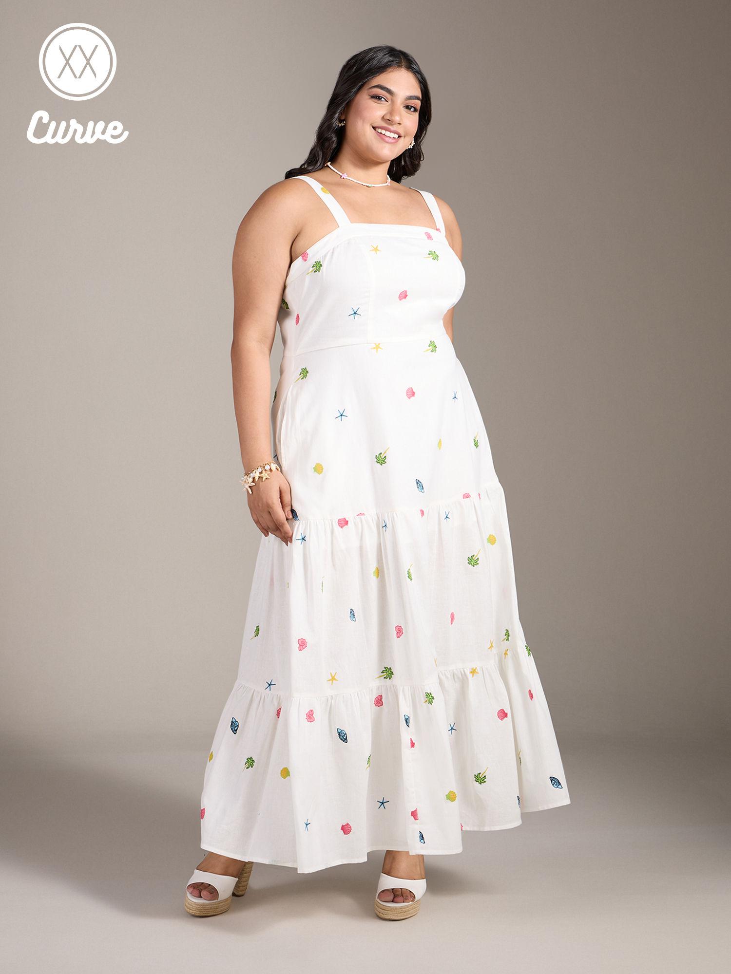 curve white embroidered strappy tiered maxi dress