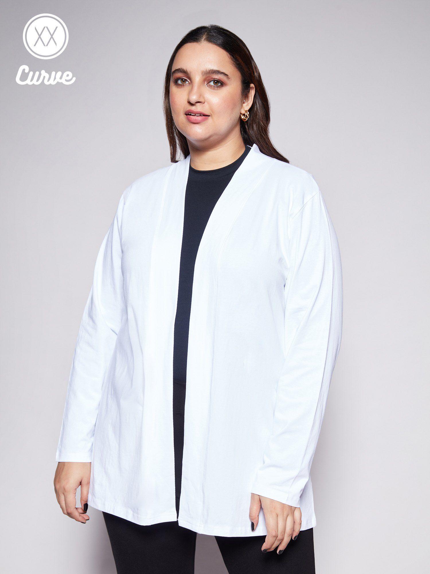 curve white front open longline basics shrug