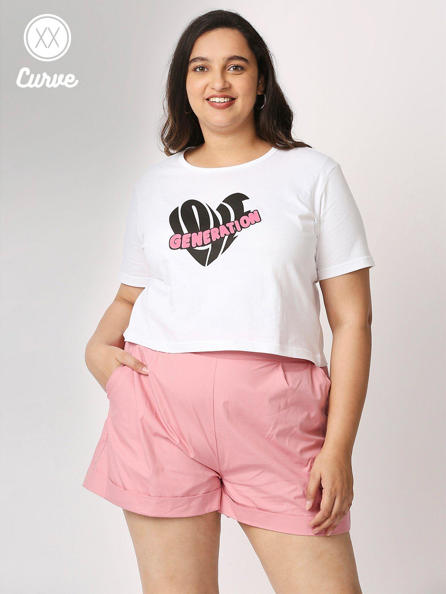 curve white graphic slogan print crew neck crop tshirt