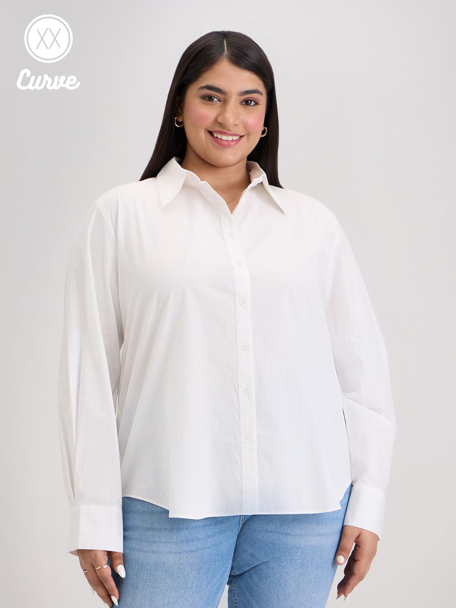 curve white solid full sleeves work shirt