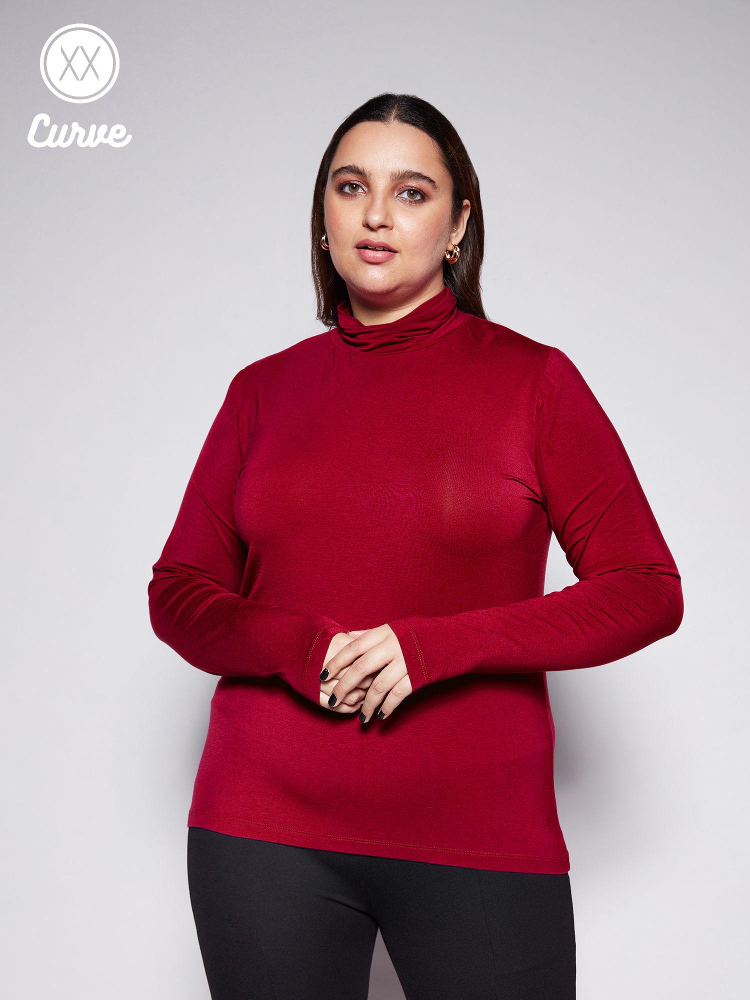 curve wine solid high neck basics tshirt