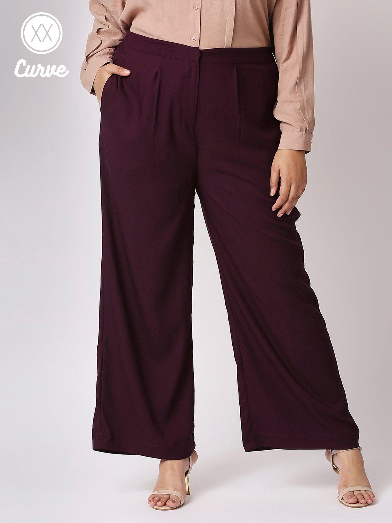 curve wine solid wide leg work pants