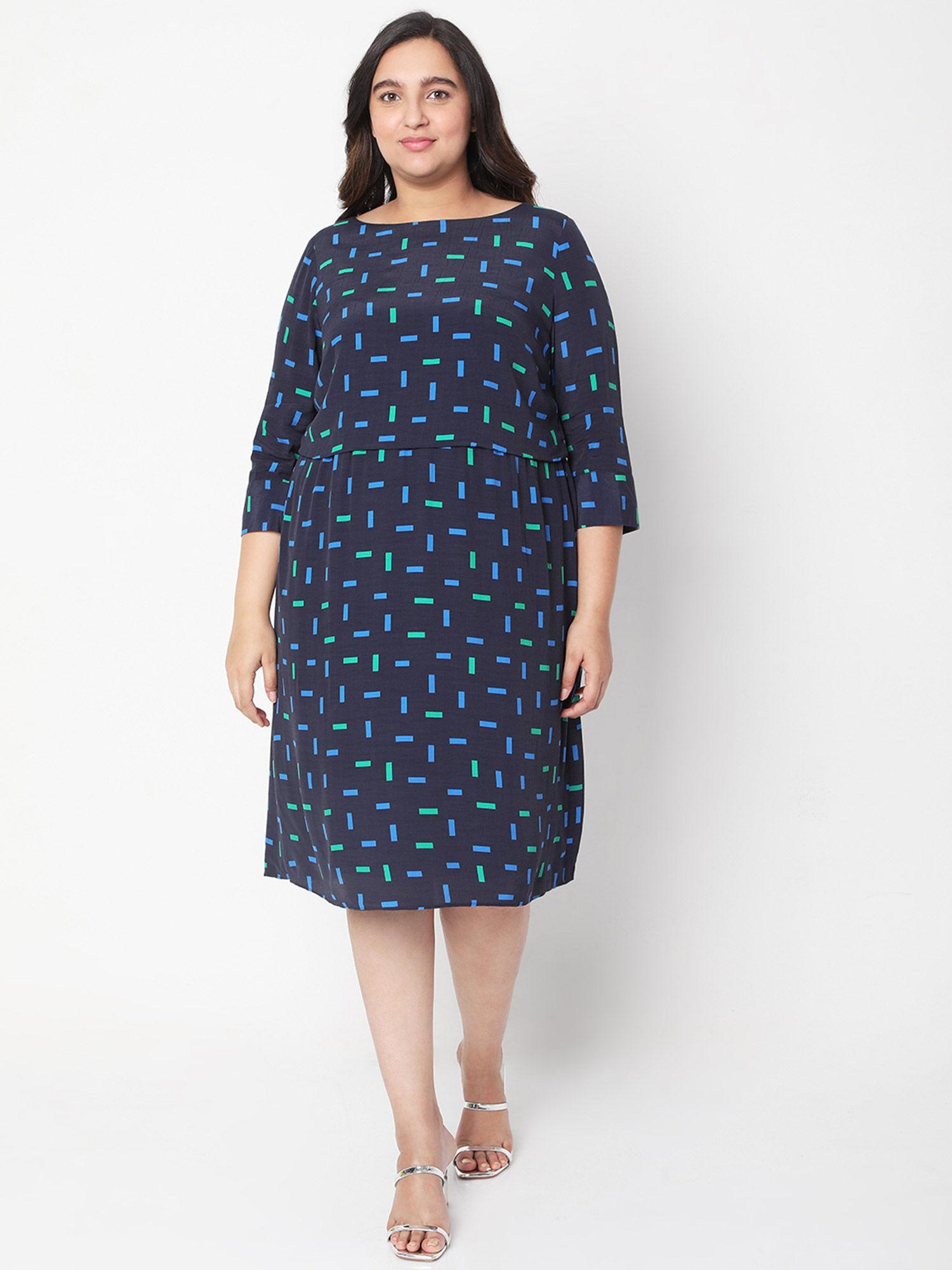 curve women casual printed blue dress