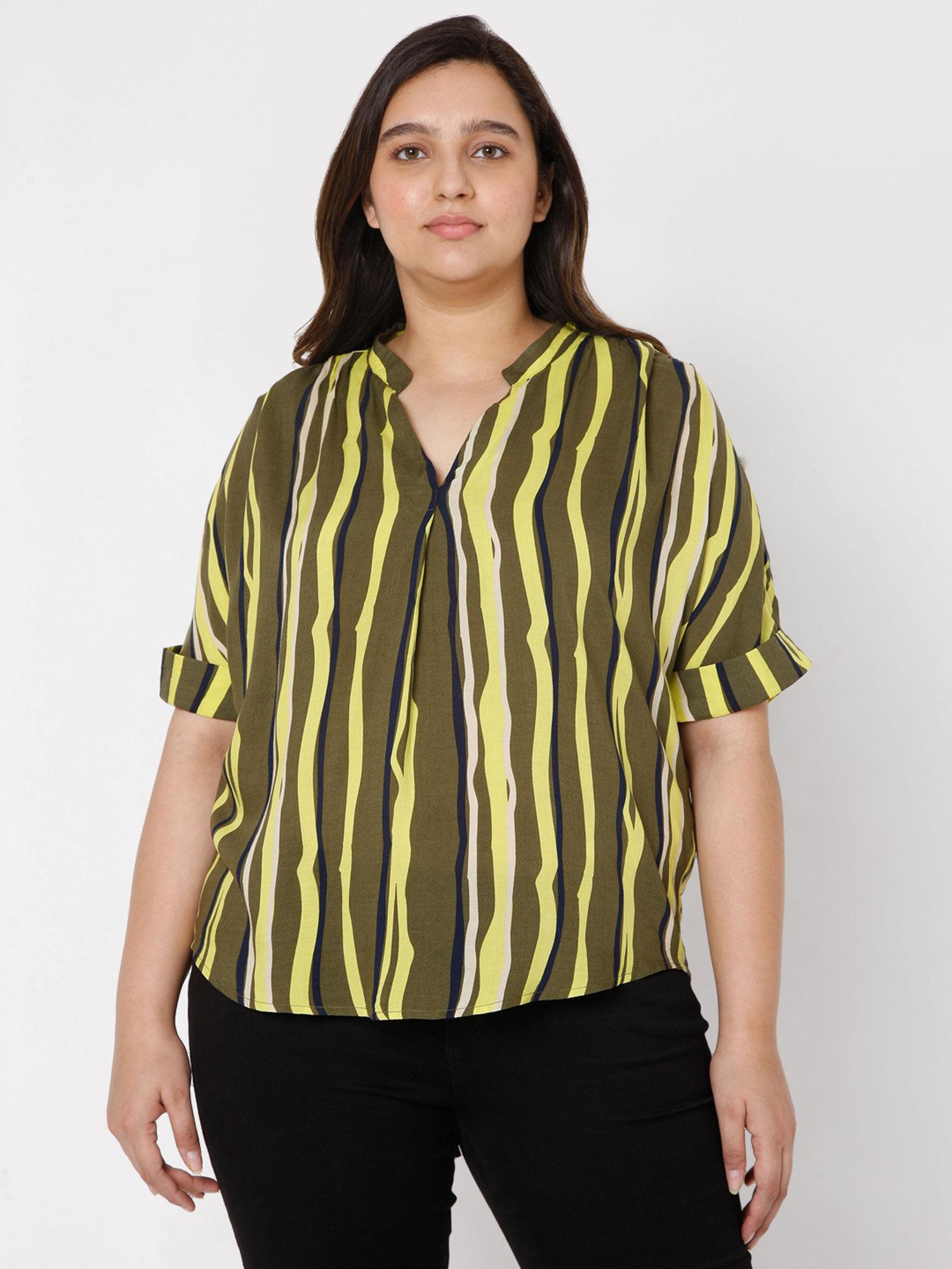 curve women casual printed olive tops