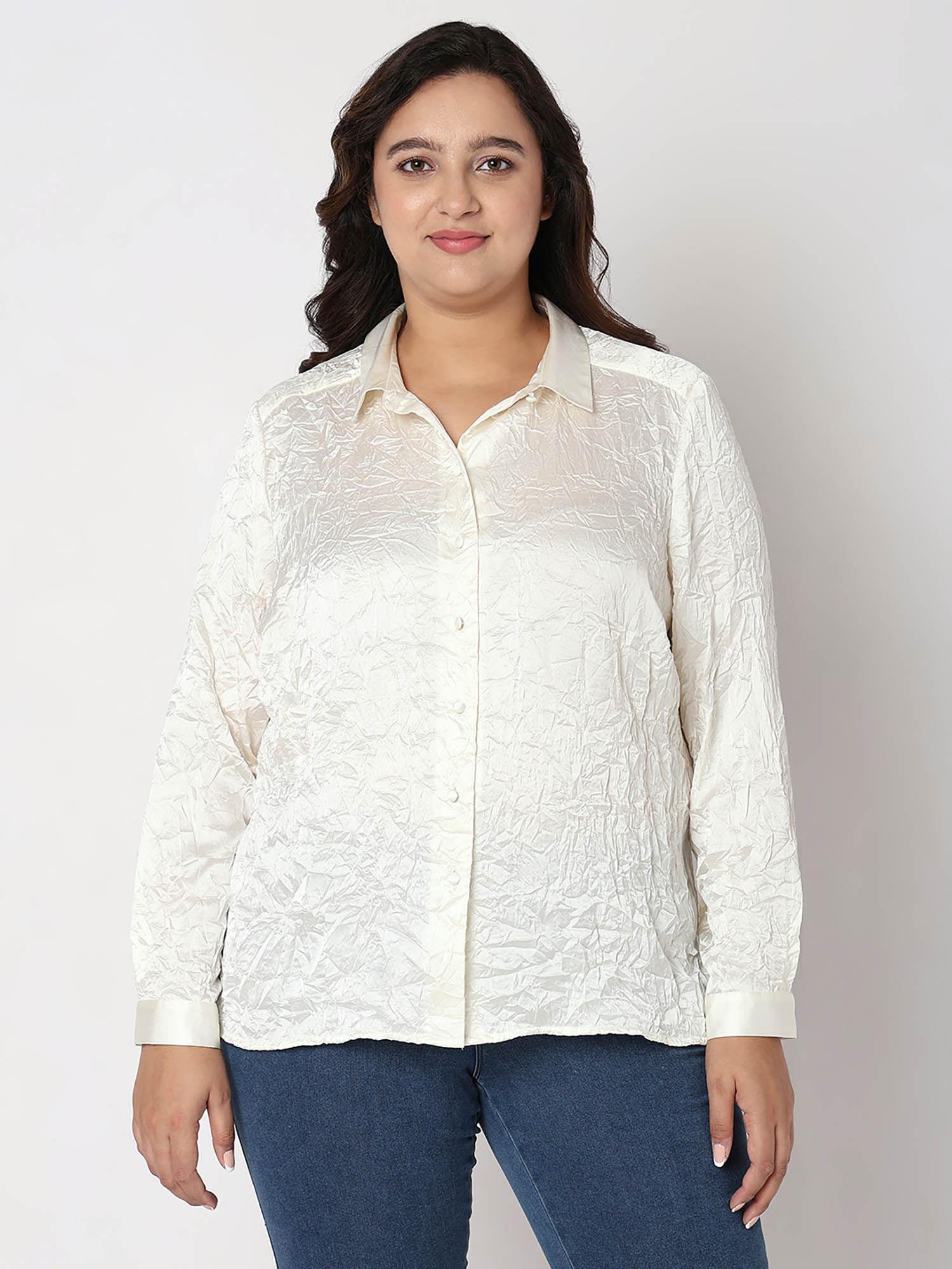 curve women textured casual white shirt