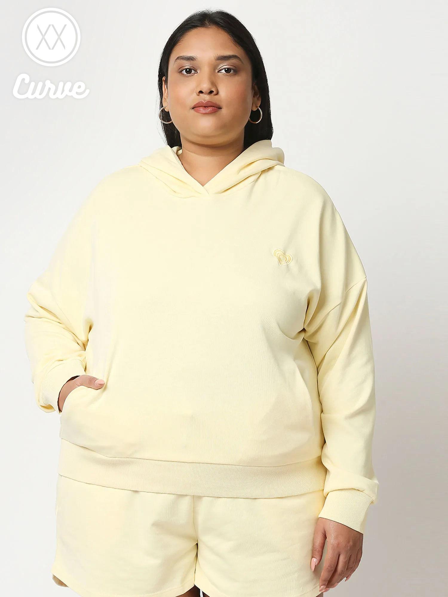 curve yellow solid full sleeves basics hoodie