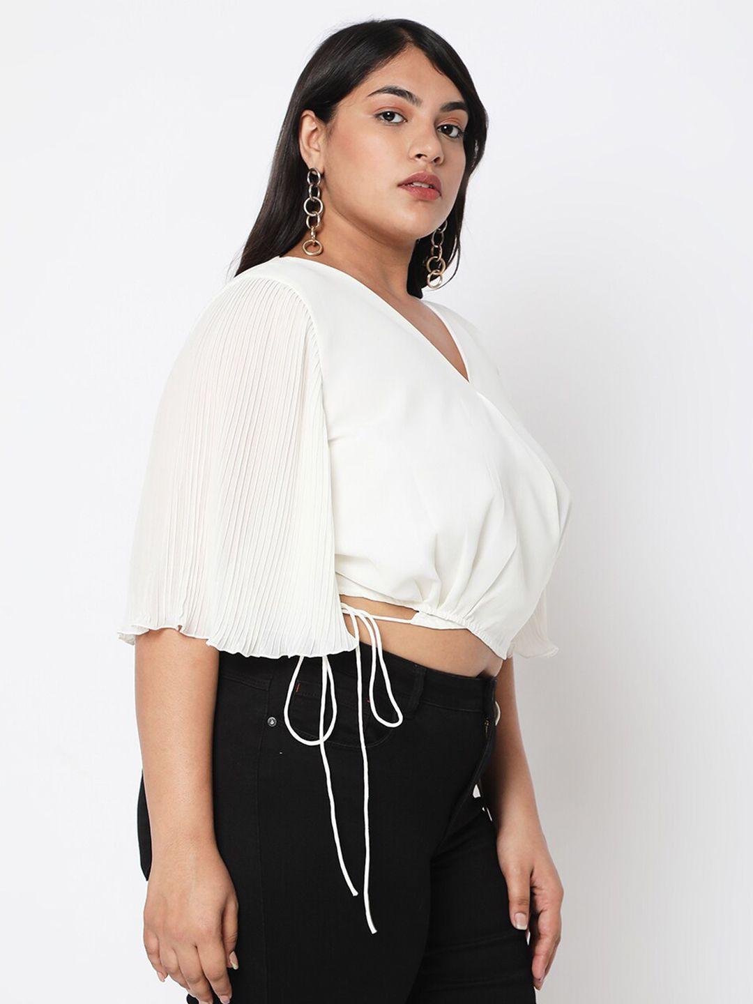 curves by mish plus size off white georgette wrap crop top