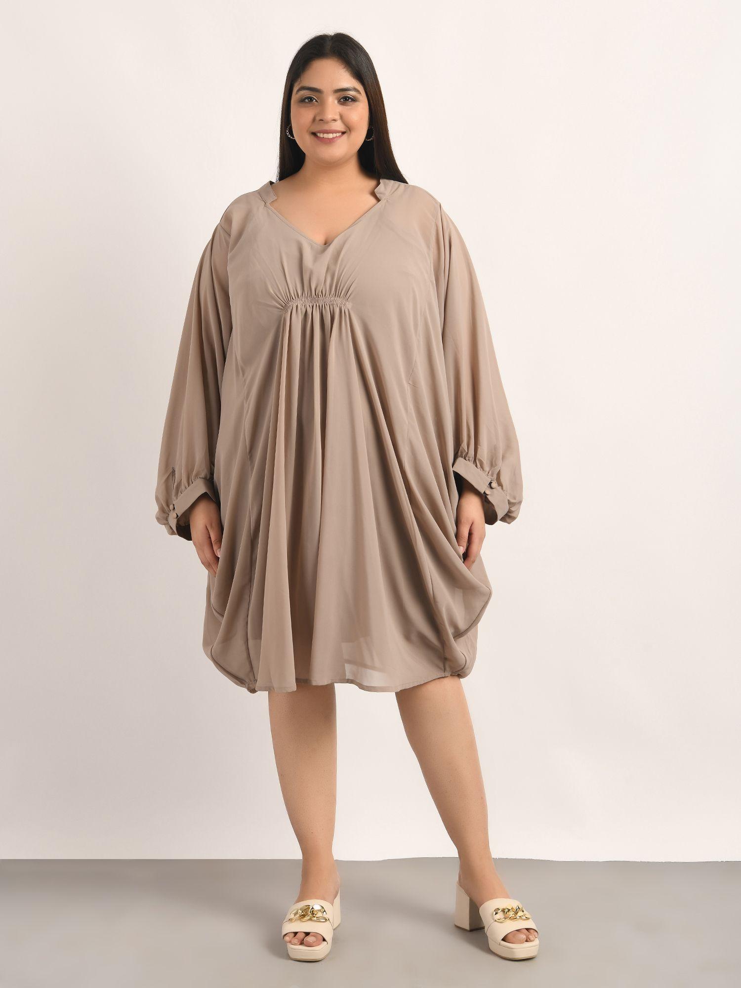 curves beige solid tan cape-kaftan dress