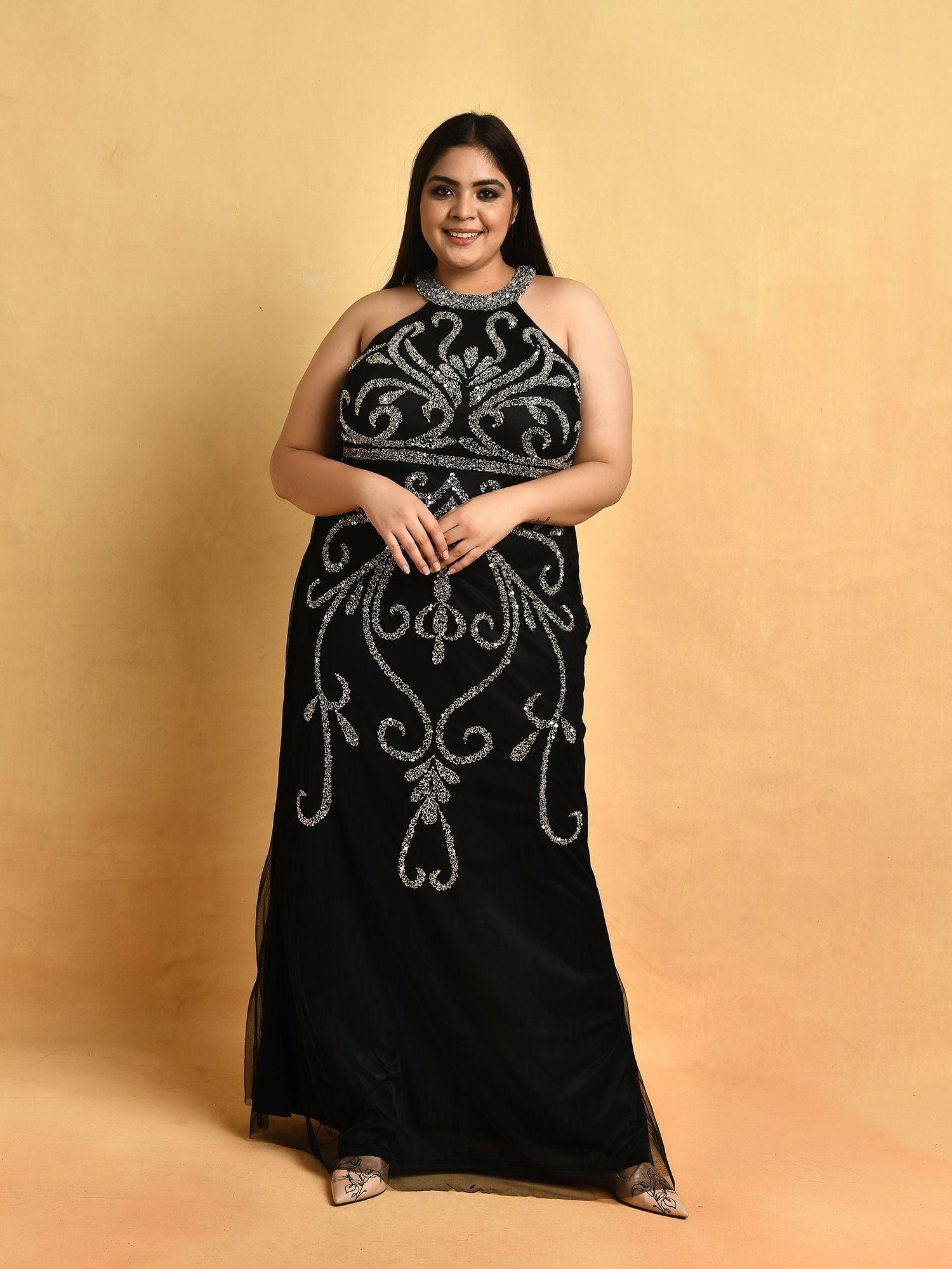 curves black solid live for tonight gown