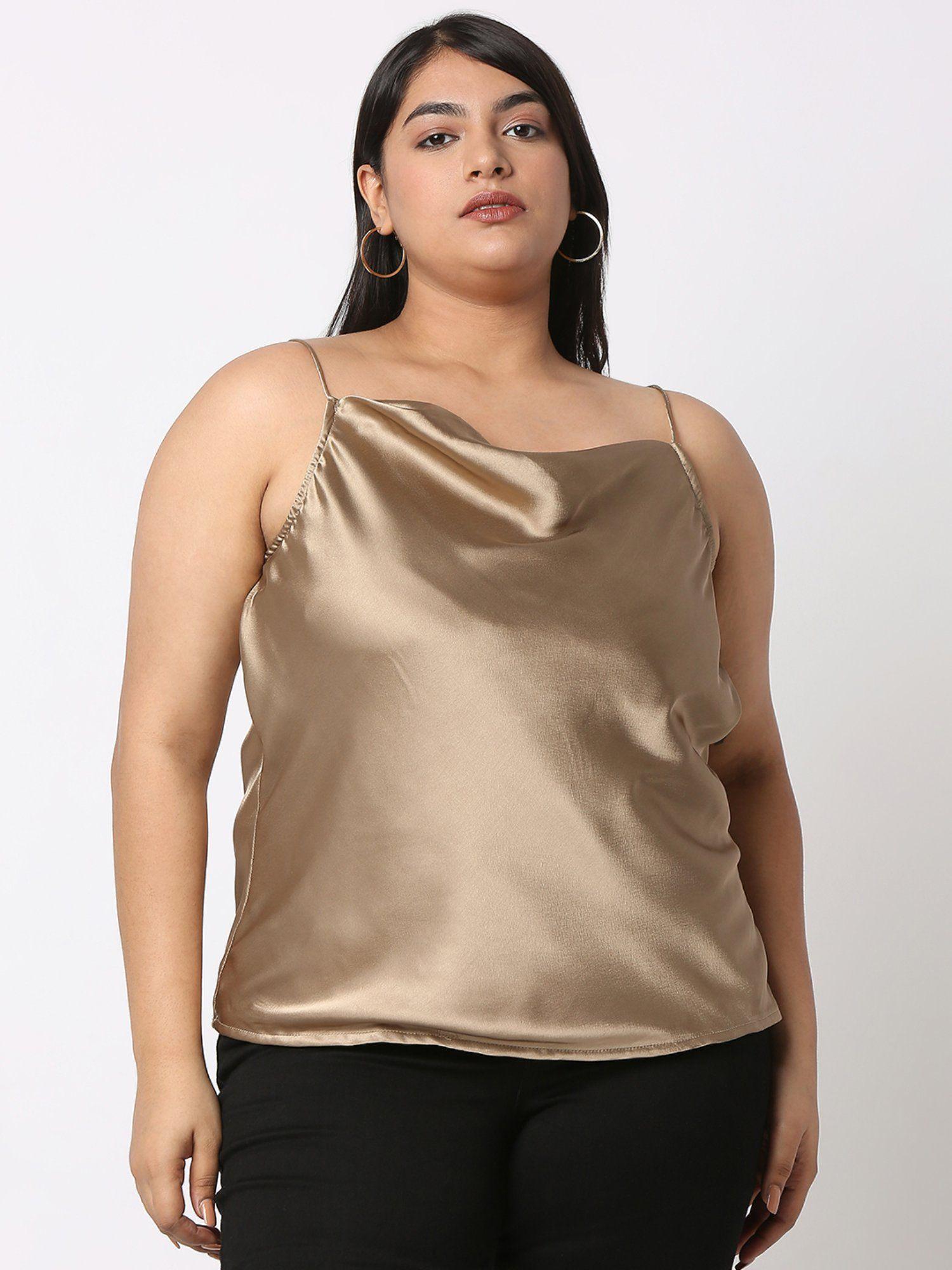 curves by mish beige satin cowl neck top